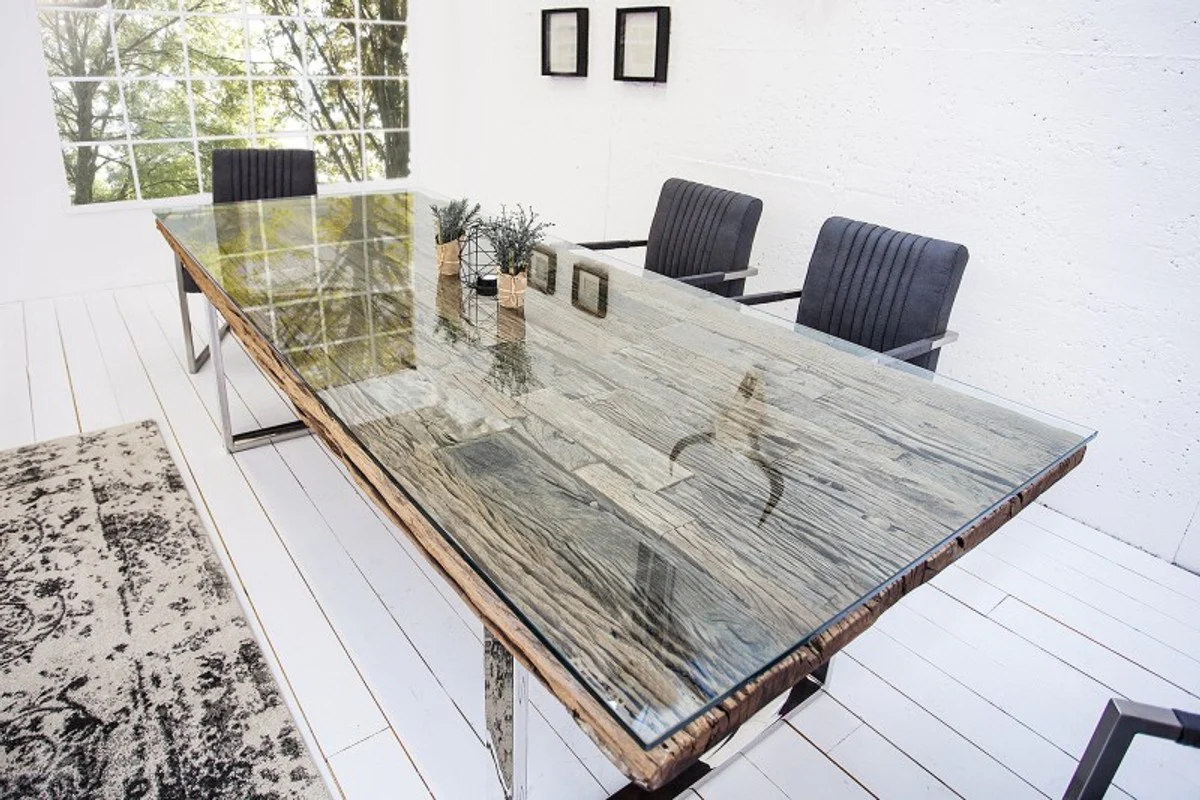 Designer solid wood dining table nature Mod3 - teak wood - 240 x 100 x H.75 cm - Made of solid teak wood