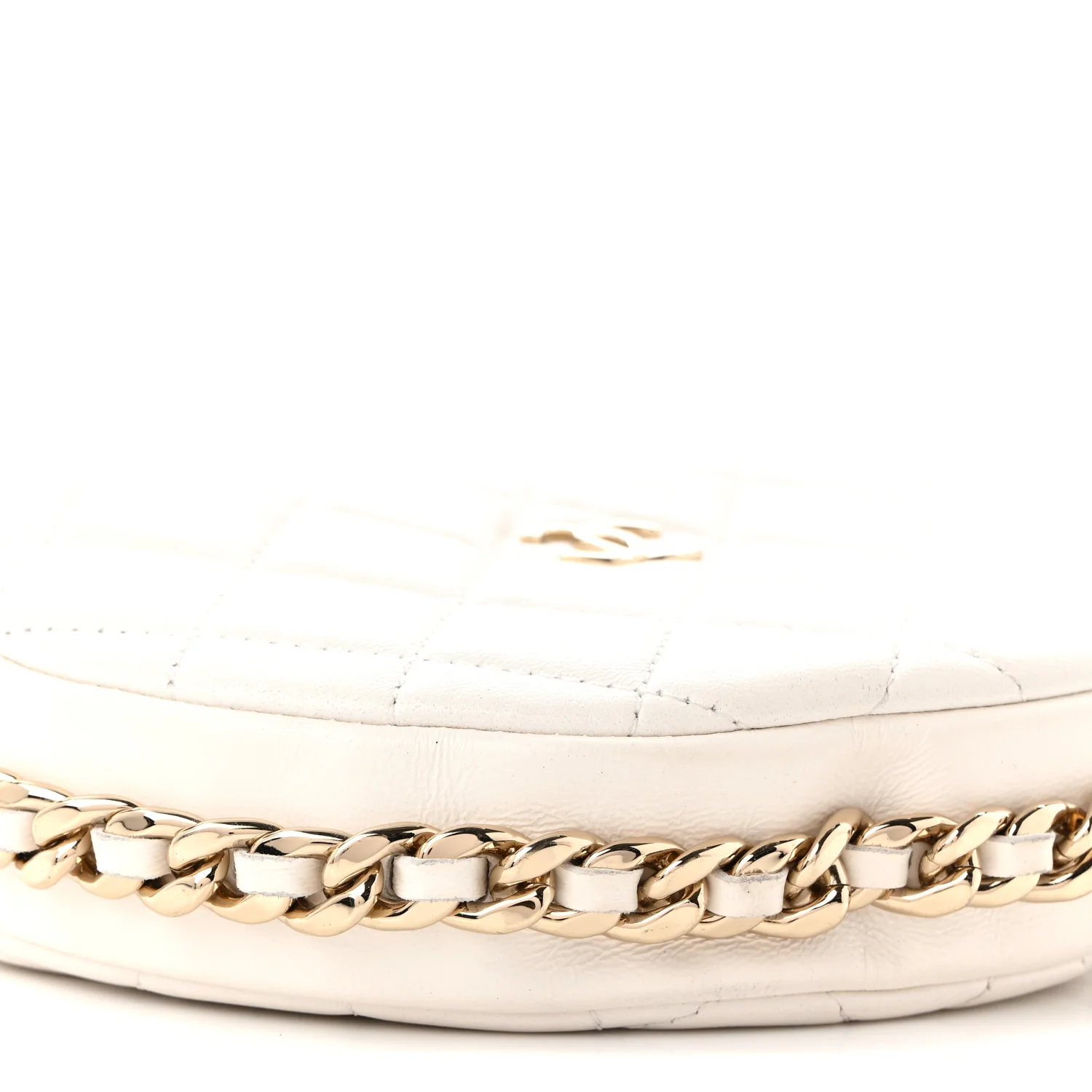 Lambskin Quilted Chain Around Pouch Hobo White - Top Club