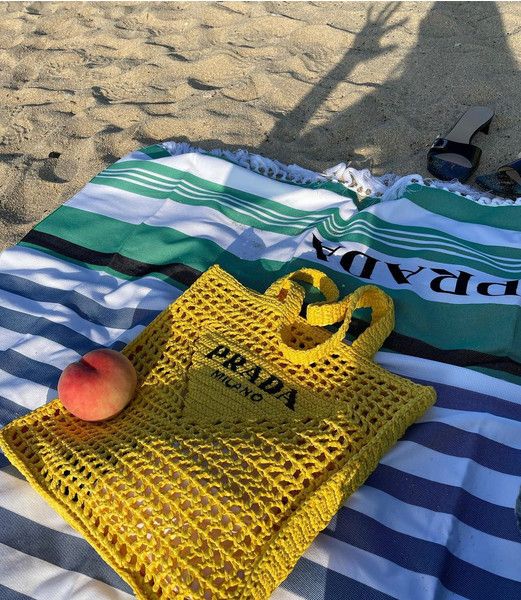 Prada Women's Natural Crochet Tote Bag-Yellow - Top Club