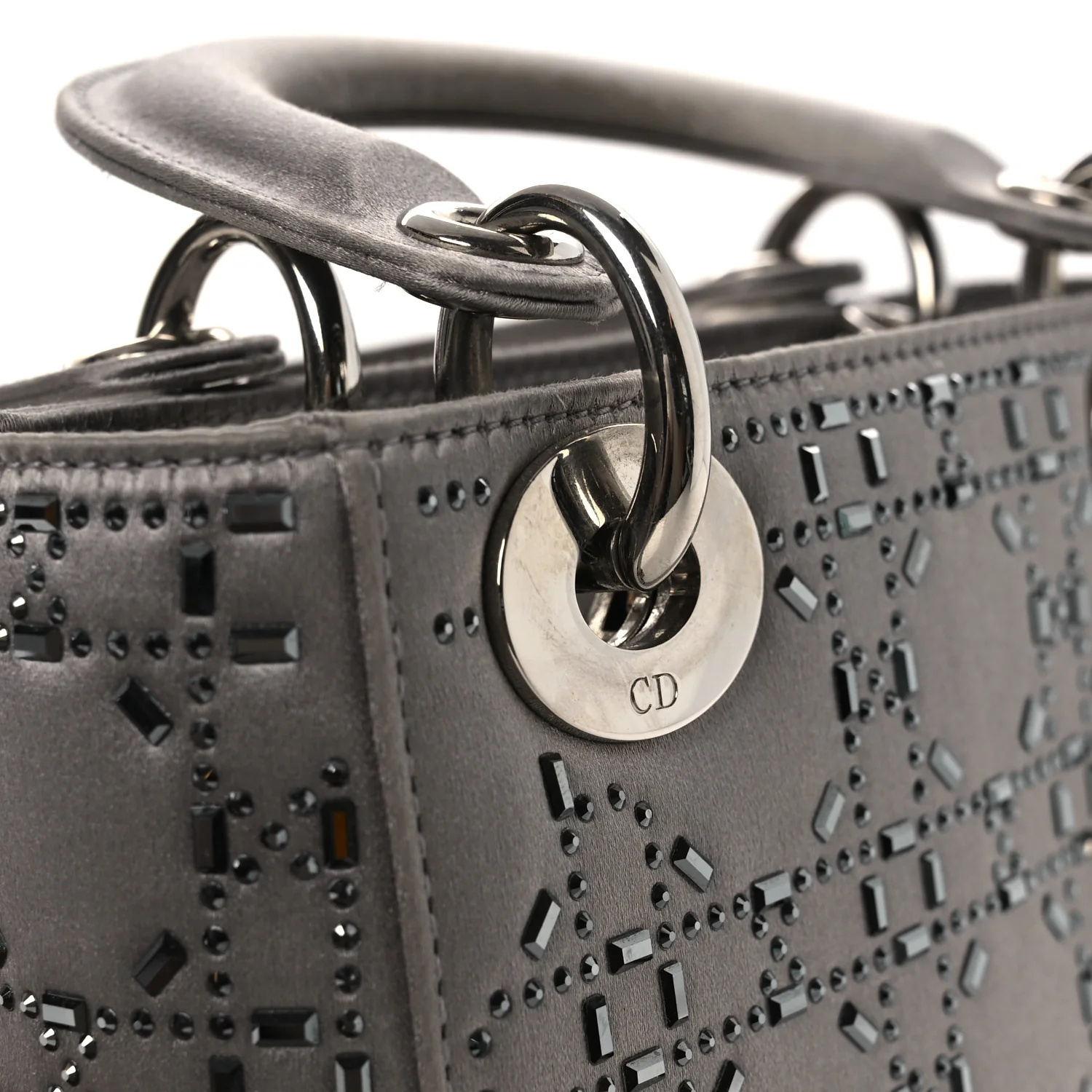 Satin Crystal Cannage Mini Lady Dior Gray - Top Club