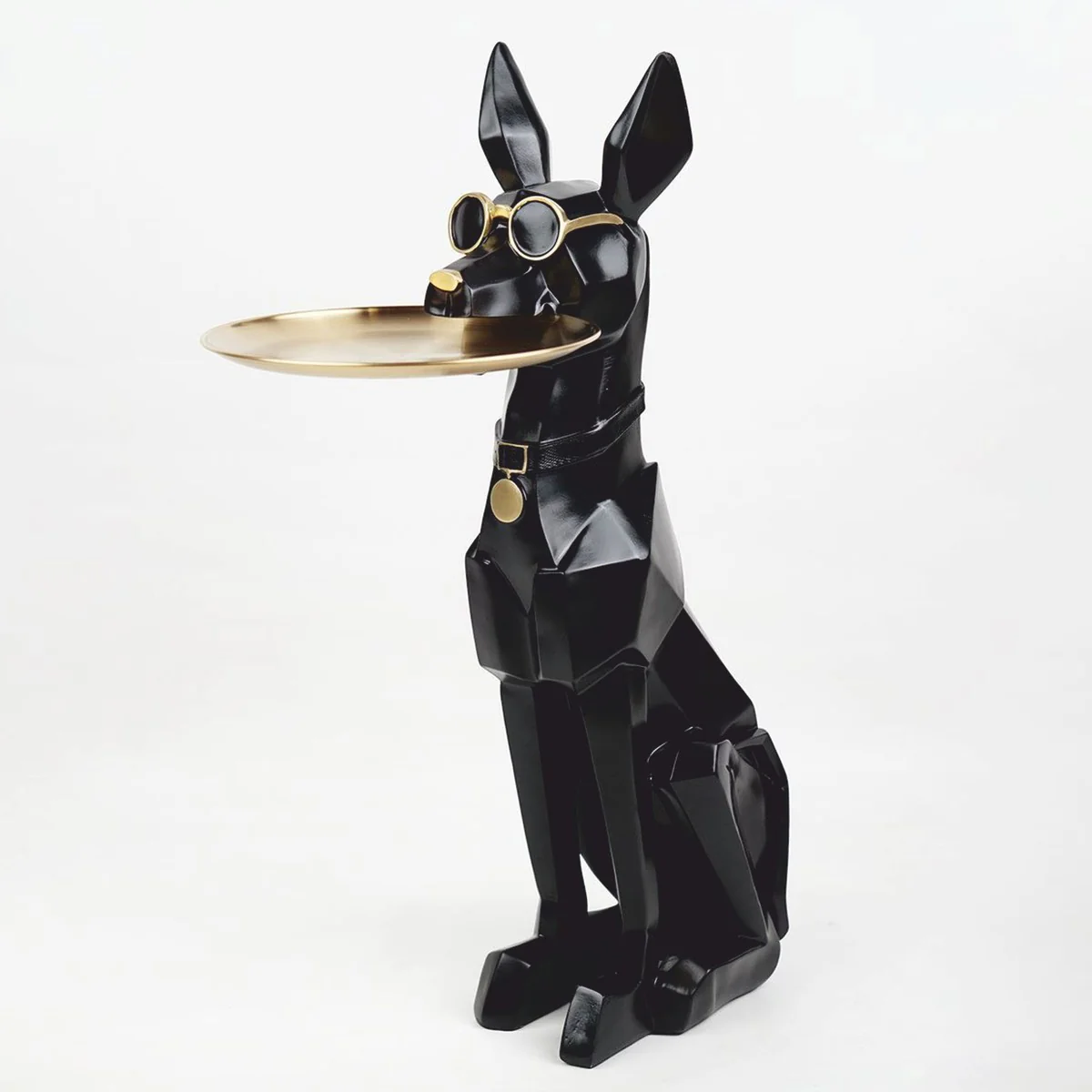 Decorative figure Doberman with tray black / gold H. 77 cm - decorative sculpture