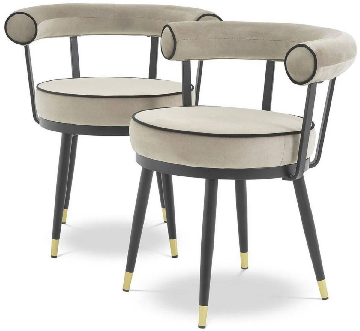 Luxury dining room chair set Greige / Black / Brass 66 x 59 x H. 70 cm - Dining room chairs with elegant velvet fabric - Dining room furniture