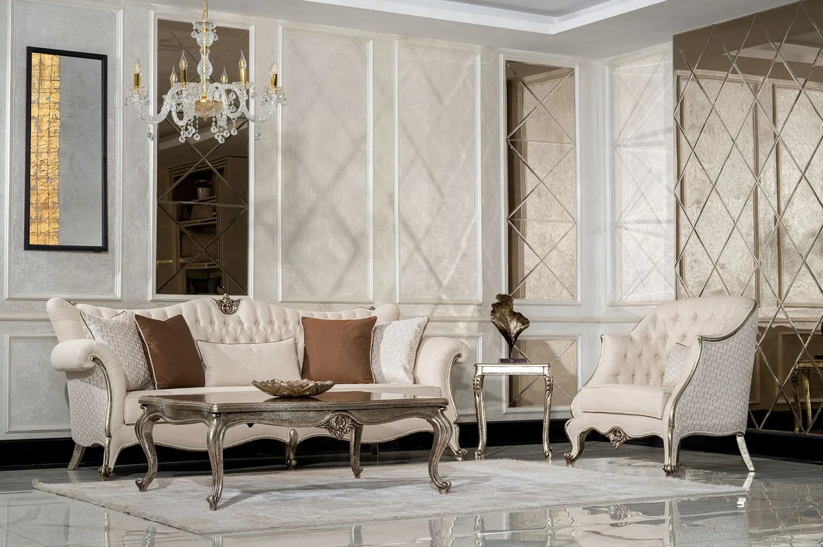Luxury Baroque side table antique silver - Square solid wood table in Baroque style - Luxury living room furniture in Baroque style - Baroque furniture - Noble & magnificent