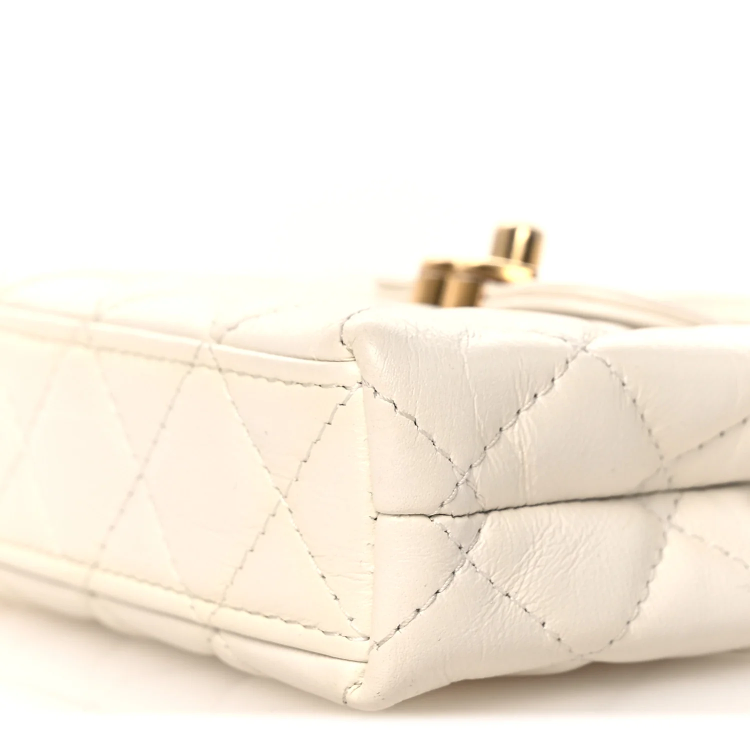 Shiny Aged Calfskin Quilted Mini Nano Kelly Shopper White - Top Club