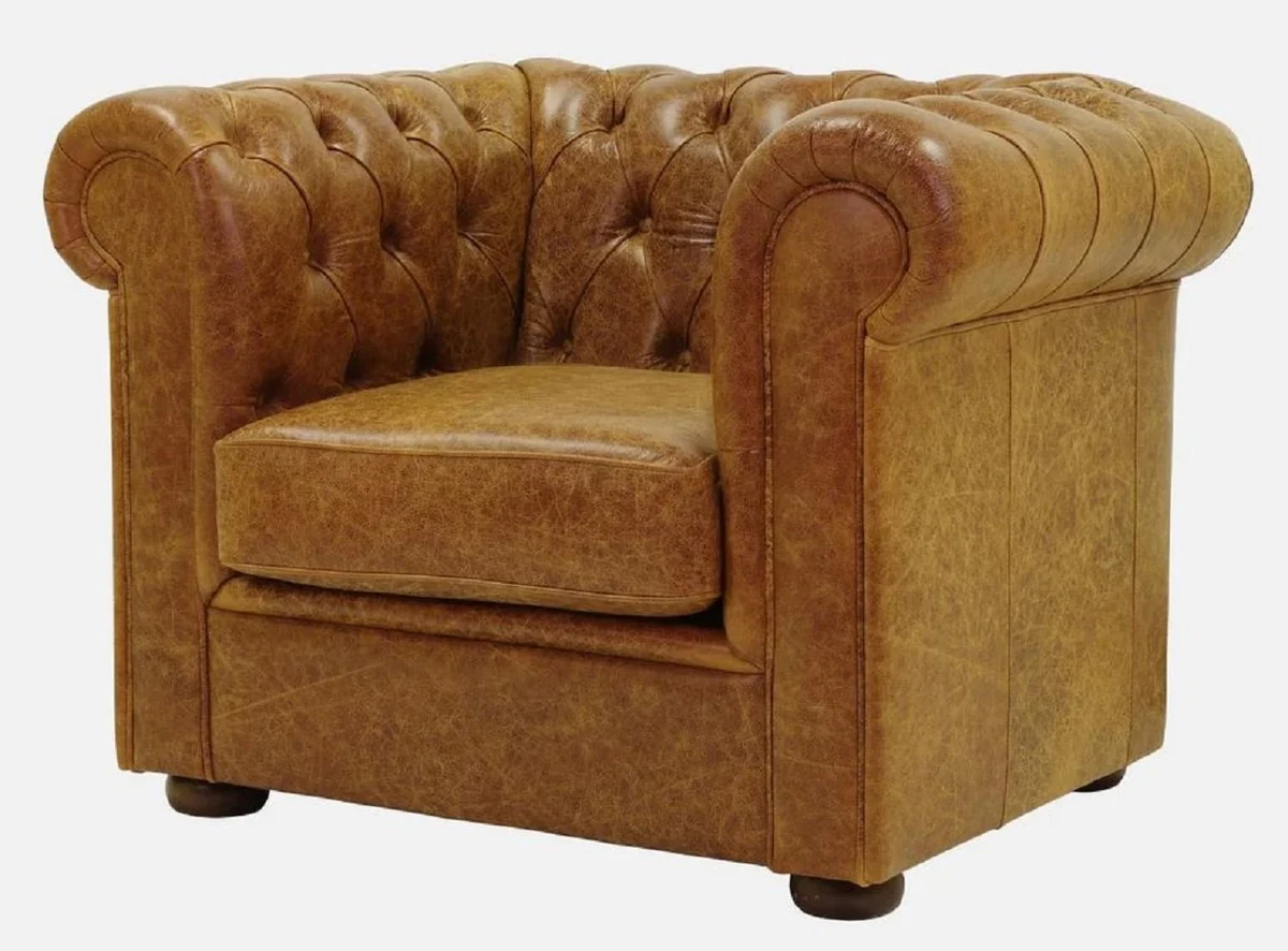 Luxury Chesterfield leather armchair vintage brown / dark brown 105 x 95 x H. 80 cm - Chesterfield real leather living room armchair - Chesterfield furniture - real leather furniture - luxury furniture
