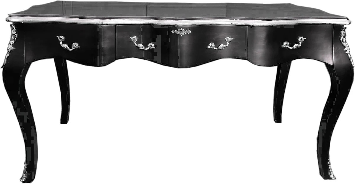 Baroque secretary black / silver desk luxury furniture office