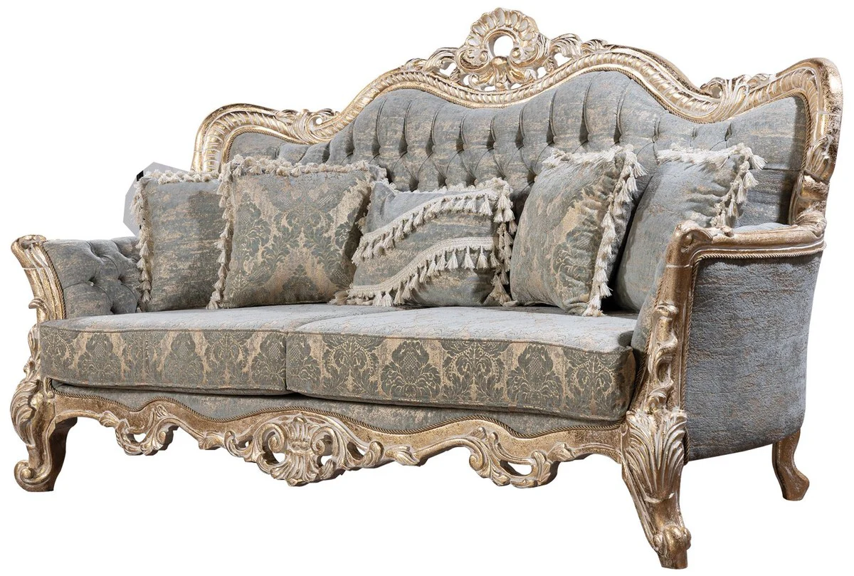 Luxury Baroque Sofa Green / Antique Gold - Baroque Style Living Room Sofa with Elegant Pattern - Luxury Living Room Furniture in Baroque Style - Baroque Furniture - Baroque Furnishings