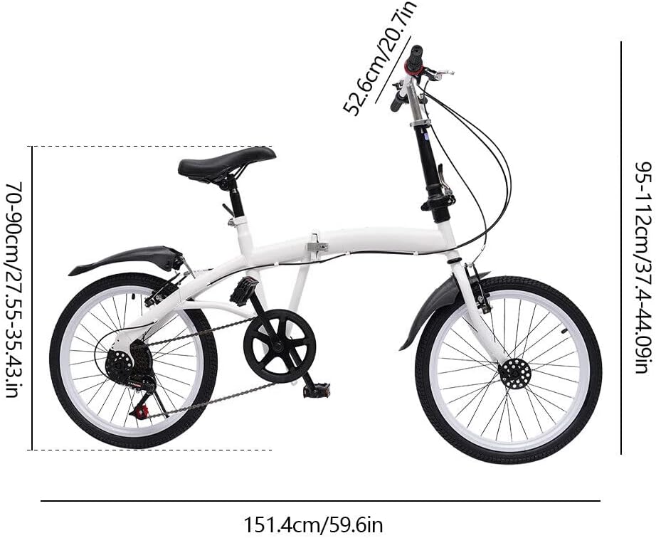 Bicicletta pieghevole da 20 pollici, per adulti, a 7 marce, da campeggio, da città, colore bianco, per uomini e donne, per città e campeggio