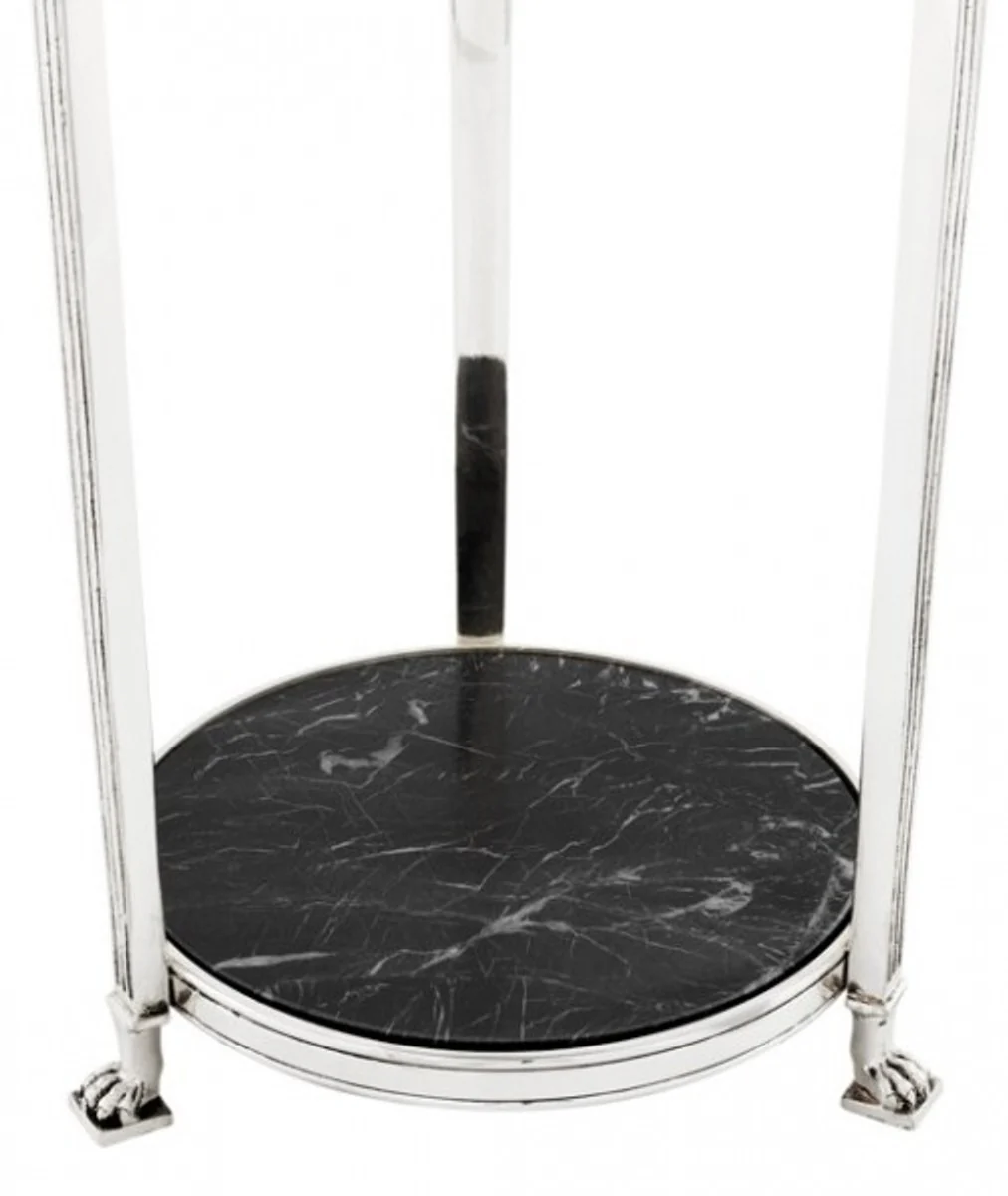 Luxury Baroque side table round solid antique silver with marble top 71 x 25 cm - table