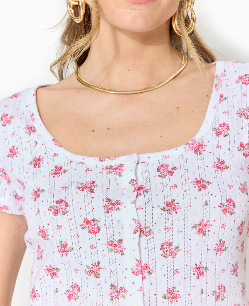 Pimkie T-shirt boutonné en maille pointelle motif fleurs