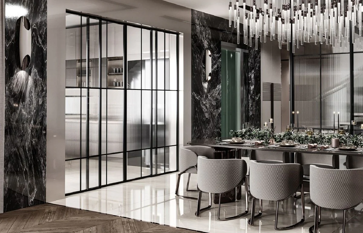 Luxury dining table gray / bronze 240.5 x 112 x H. 76 cm - Rectangular luxury kitchen table - Dining room furniture - Luxury furniture