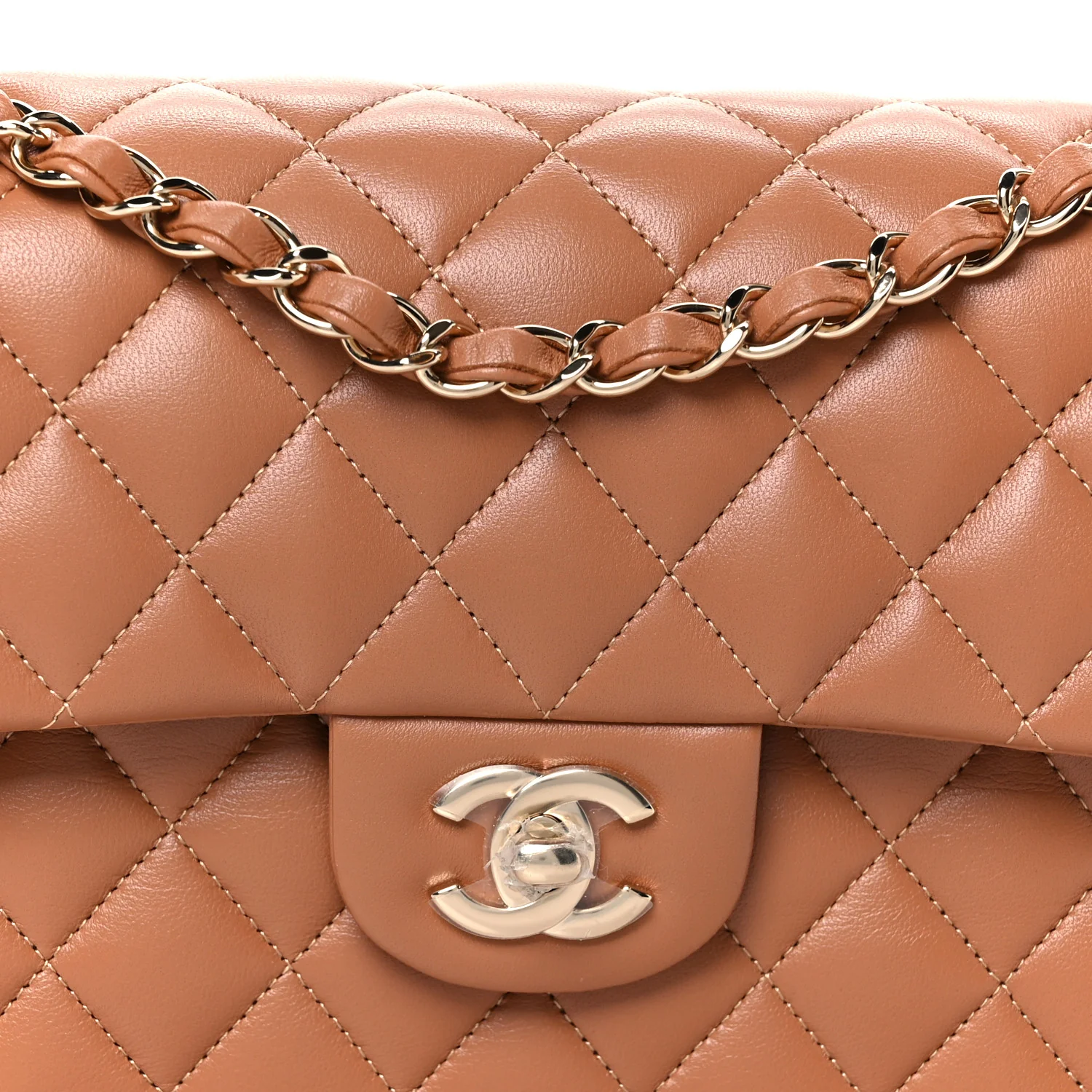 Lambskin Quilted Small Double Flap Brown - Top Club