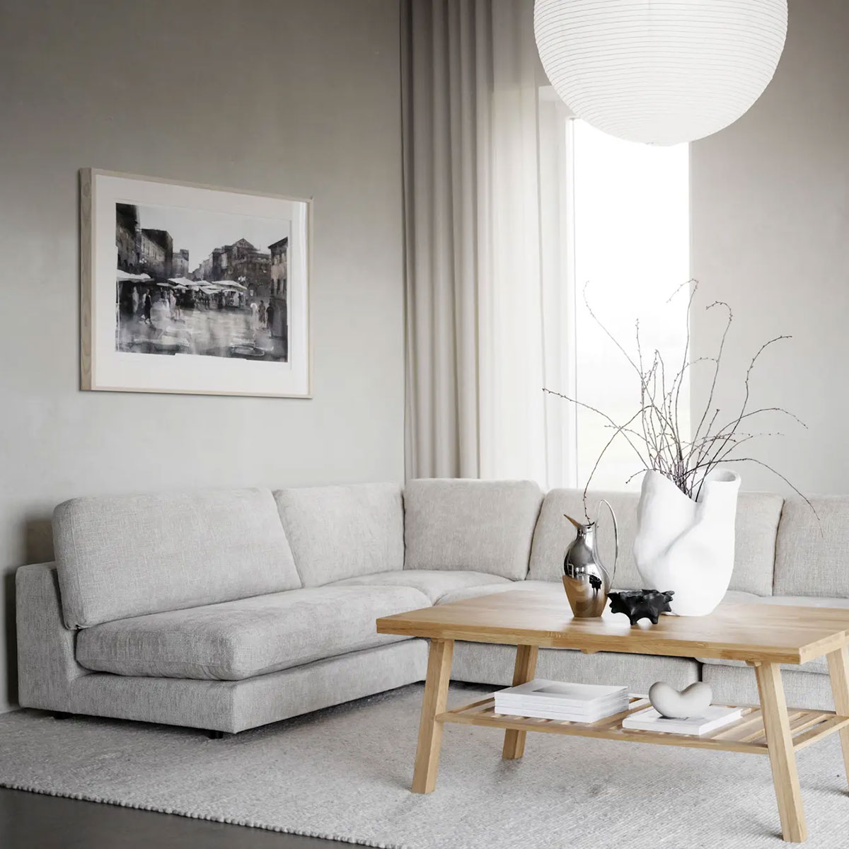 Modulair hoekelement Duncan Lichtgrijs/beige