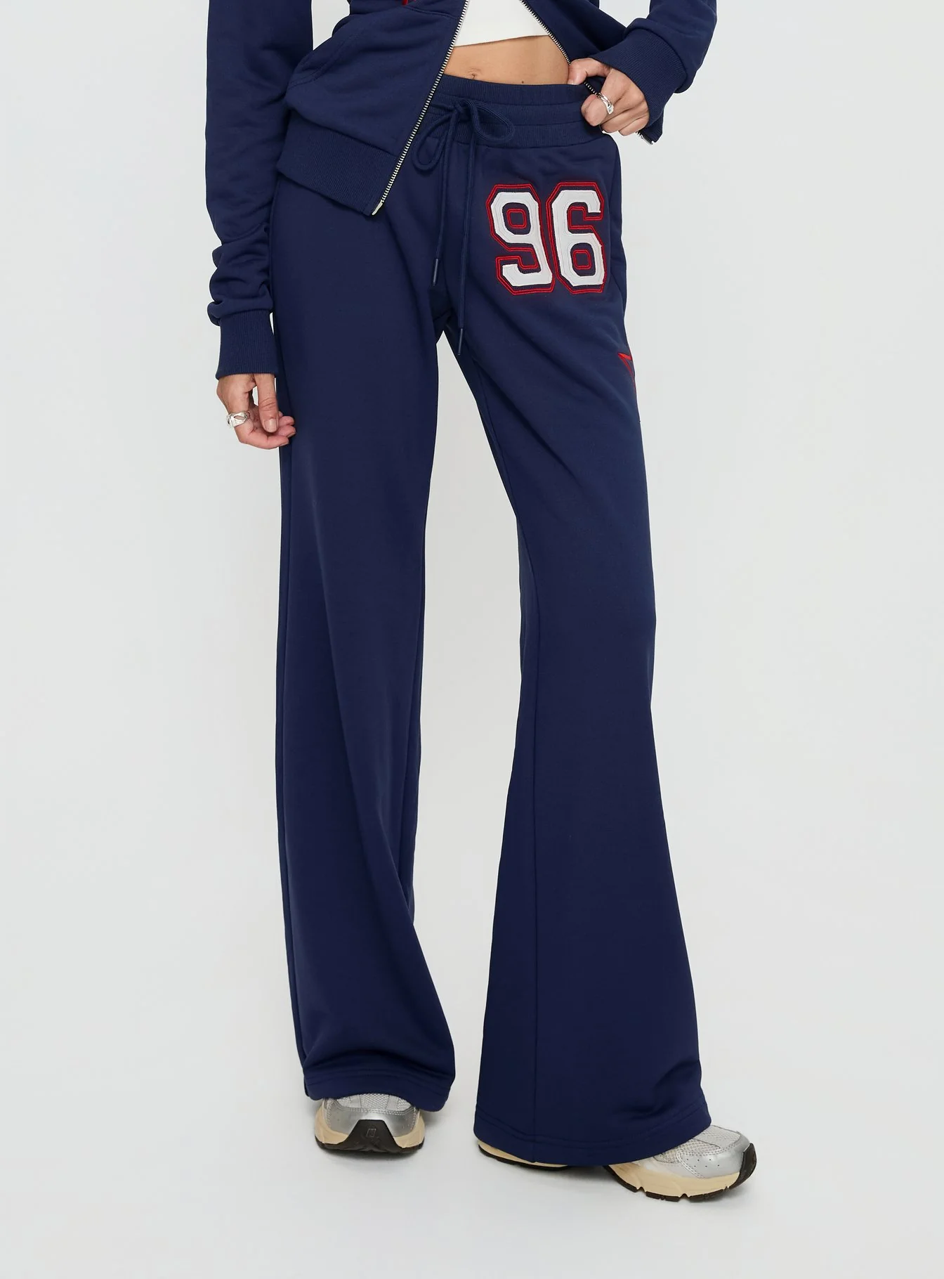 Kari Distressed Patch Track Pant Navy Multi