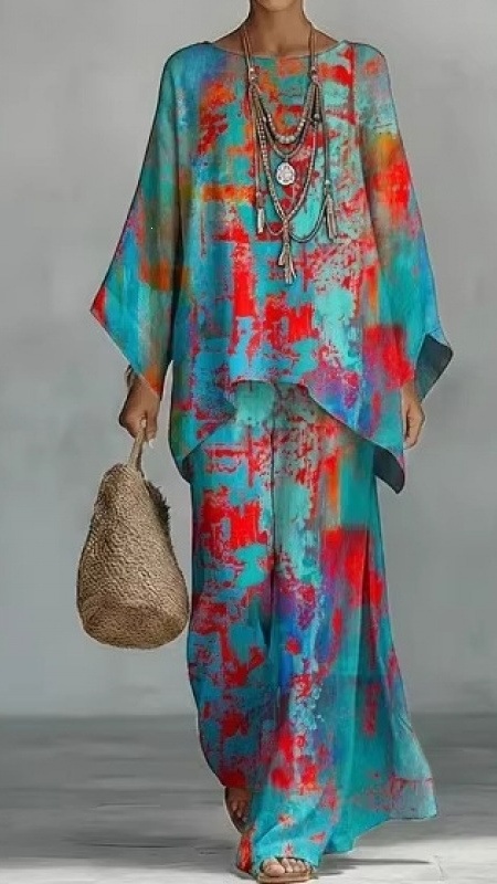 Artistic Abstract Graffiti Cotton-Linen Two-Piece Set - Nordfashionstorm - Women's Clothing, Fashion for You - Nordfashionstorm.com