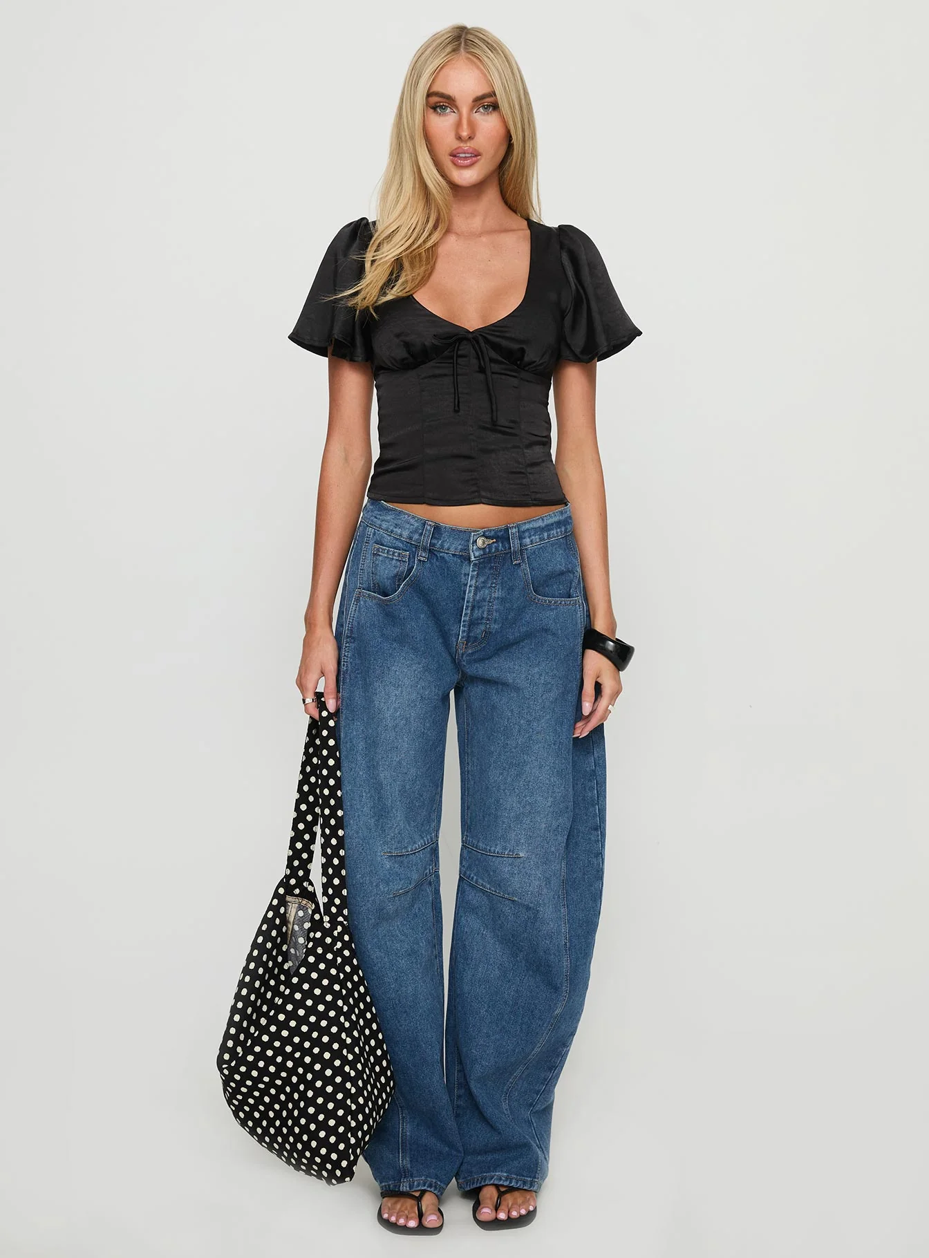 Sun Will Rise Tie Detail Top Black