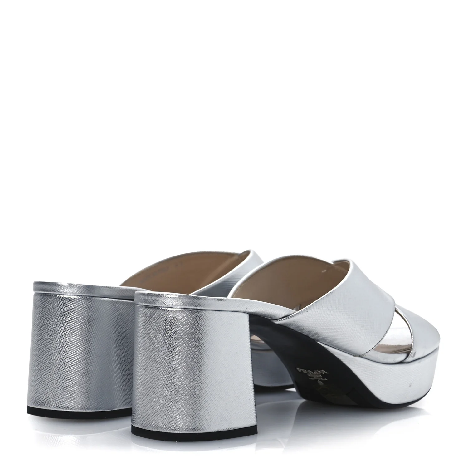 Metallic Saffiano Crisscross Platform Sandals 41 Silver - Top Club