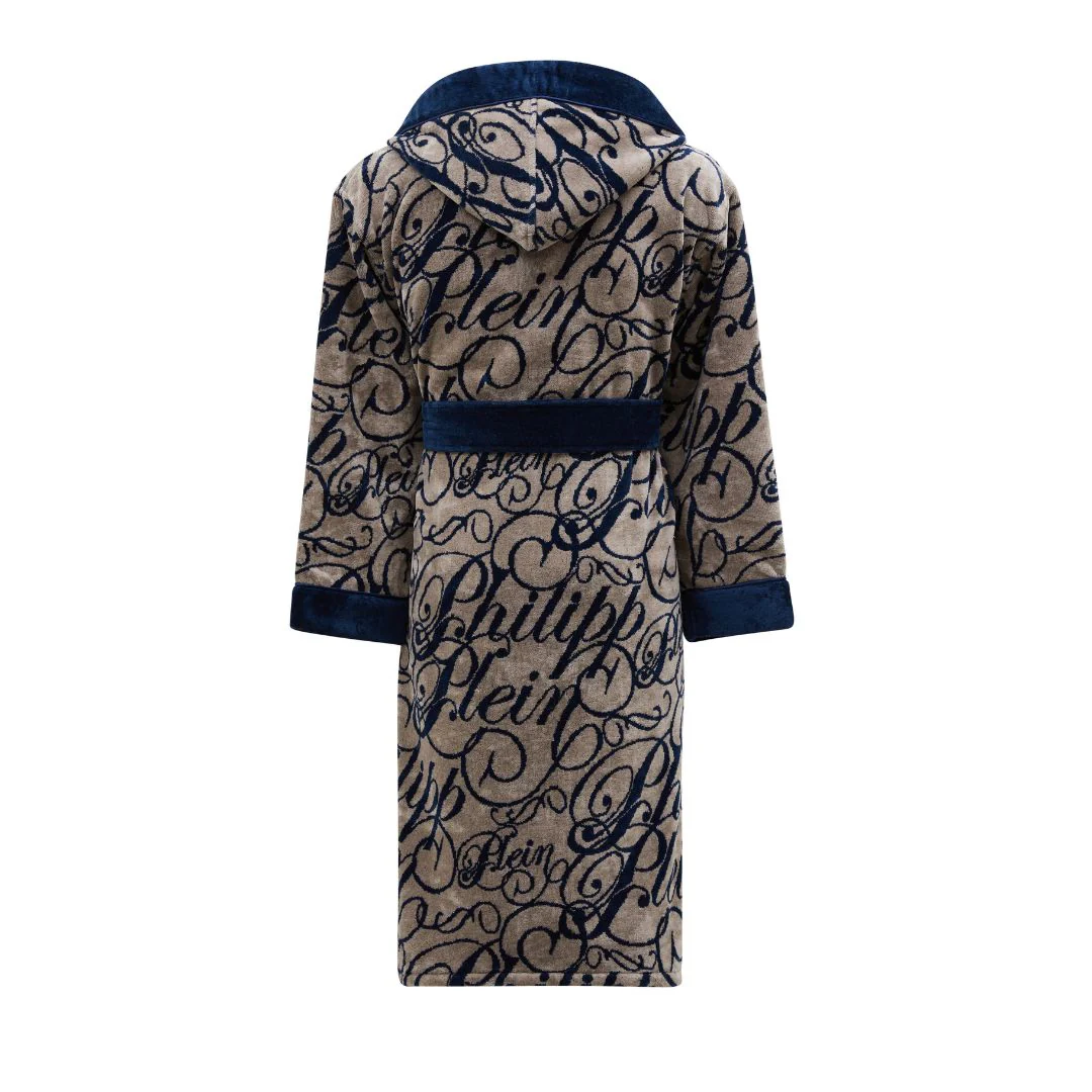 Accappatoio Con Cappuccio In Spugna Script Xxl Blue Philipp Plein