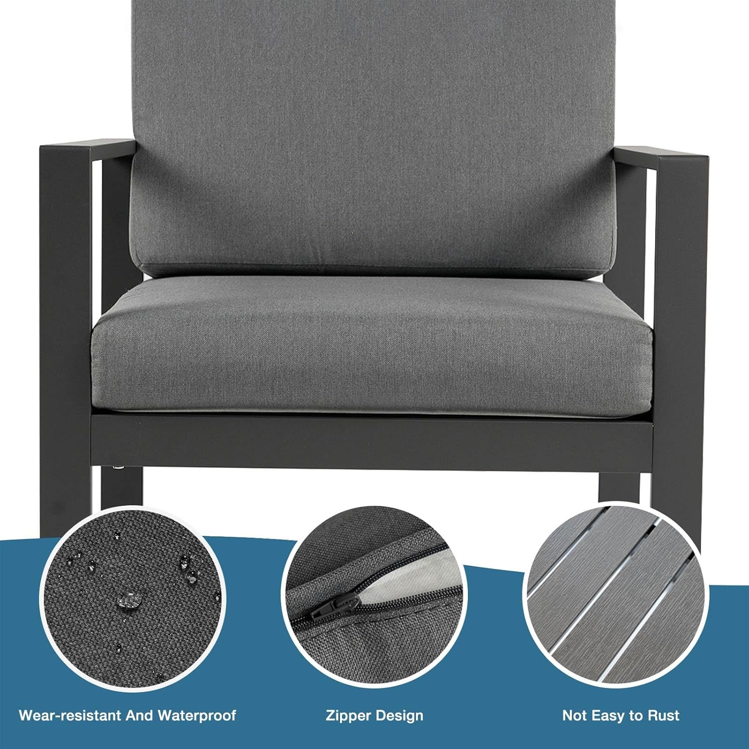 Aluminum Patio Furniture Set, 4 Pieces Modern Patio Conversation Sets, Outdoor Sectional Metal Sofa with Coffee Table for Balcony, Garden, Hotel, Black