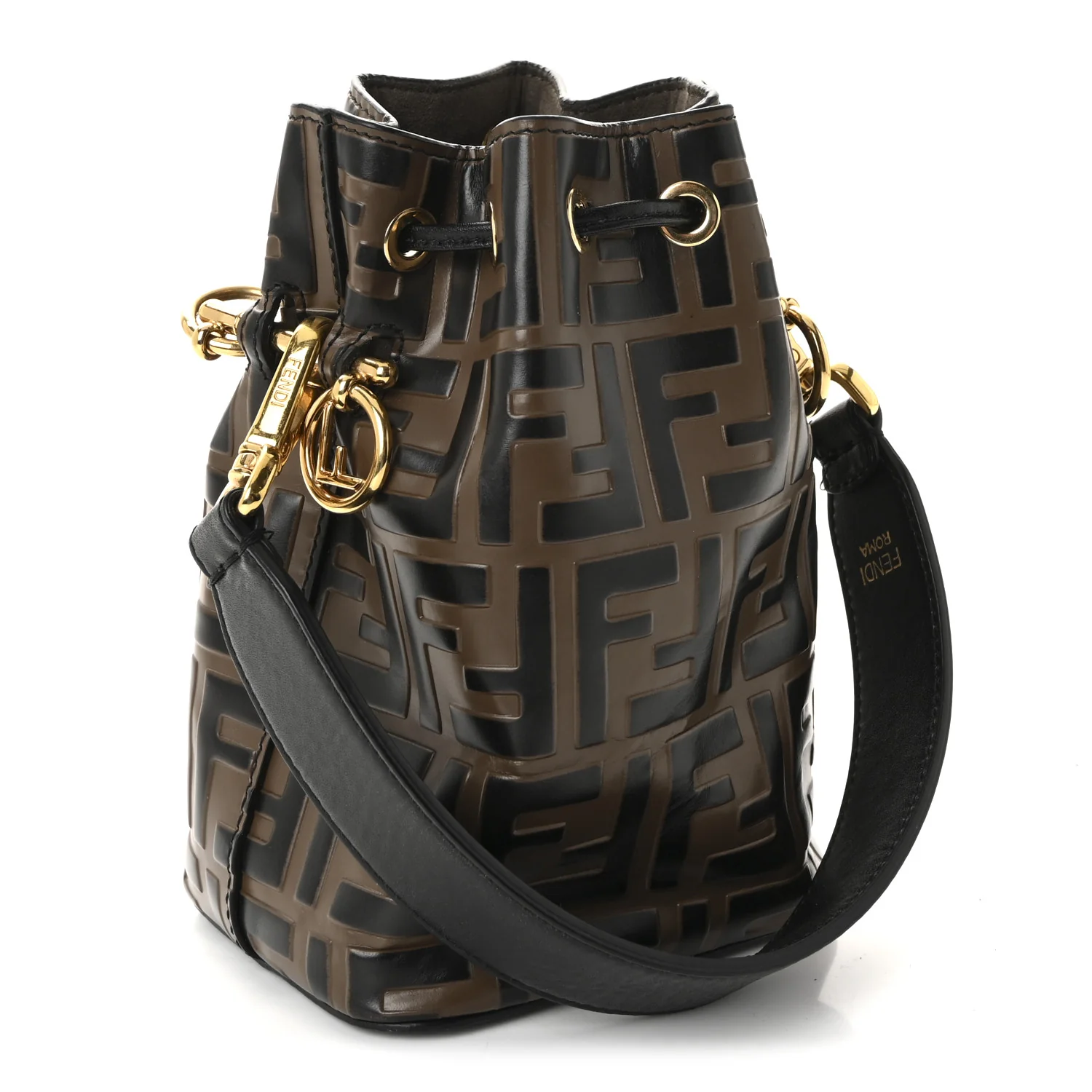Vitello Liberty F is Fendi Bi-Color FF 1974 Embossed Mini Mon Tresor Bucket Bag Maya Black - Top Club