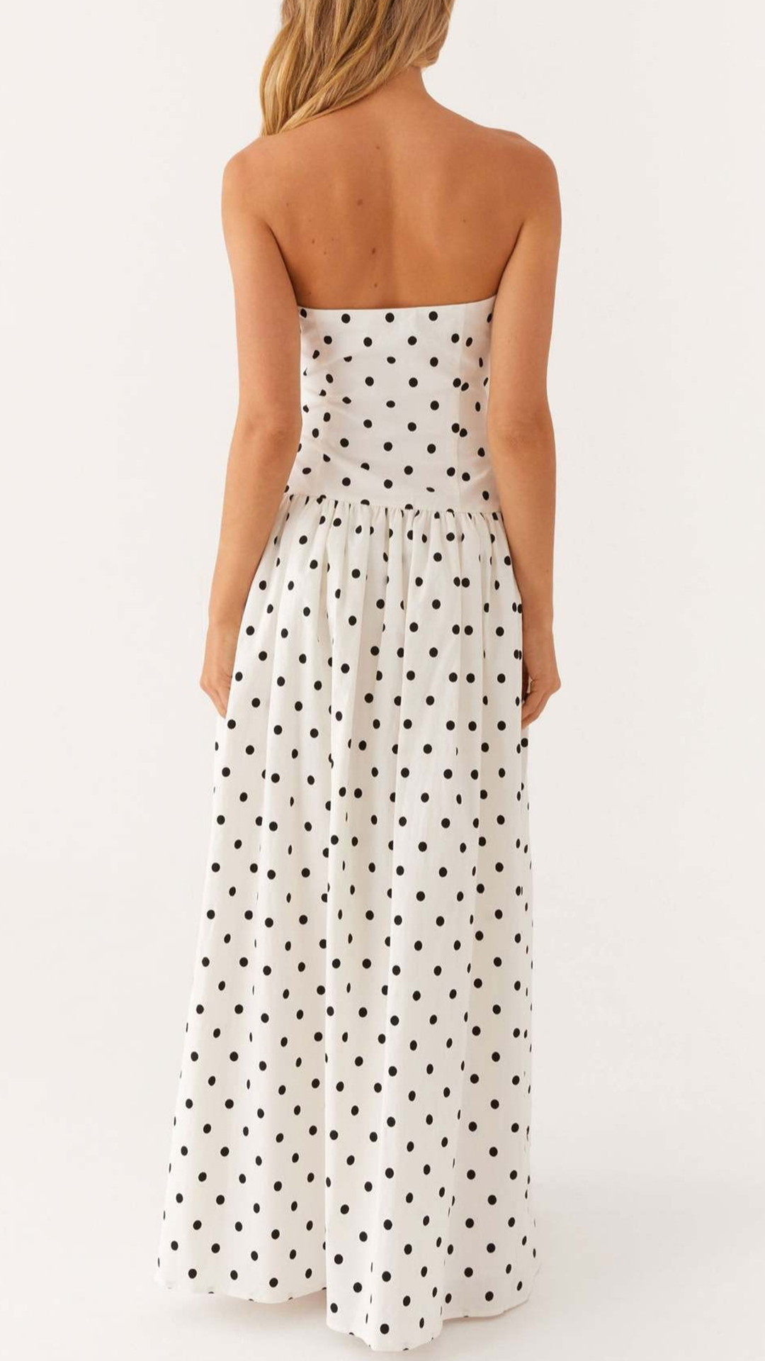 Women's Cotton‑blend Strapless Polka‑dot Gathered Flared Maxi Dress - Nordfashionstorm - Women's Clothing, Fashion for You - Nordfashionstorm.com