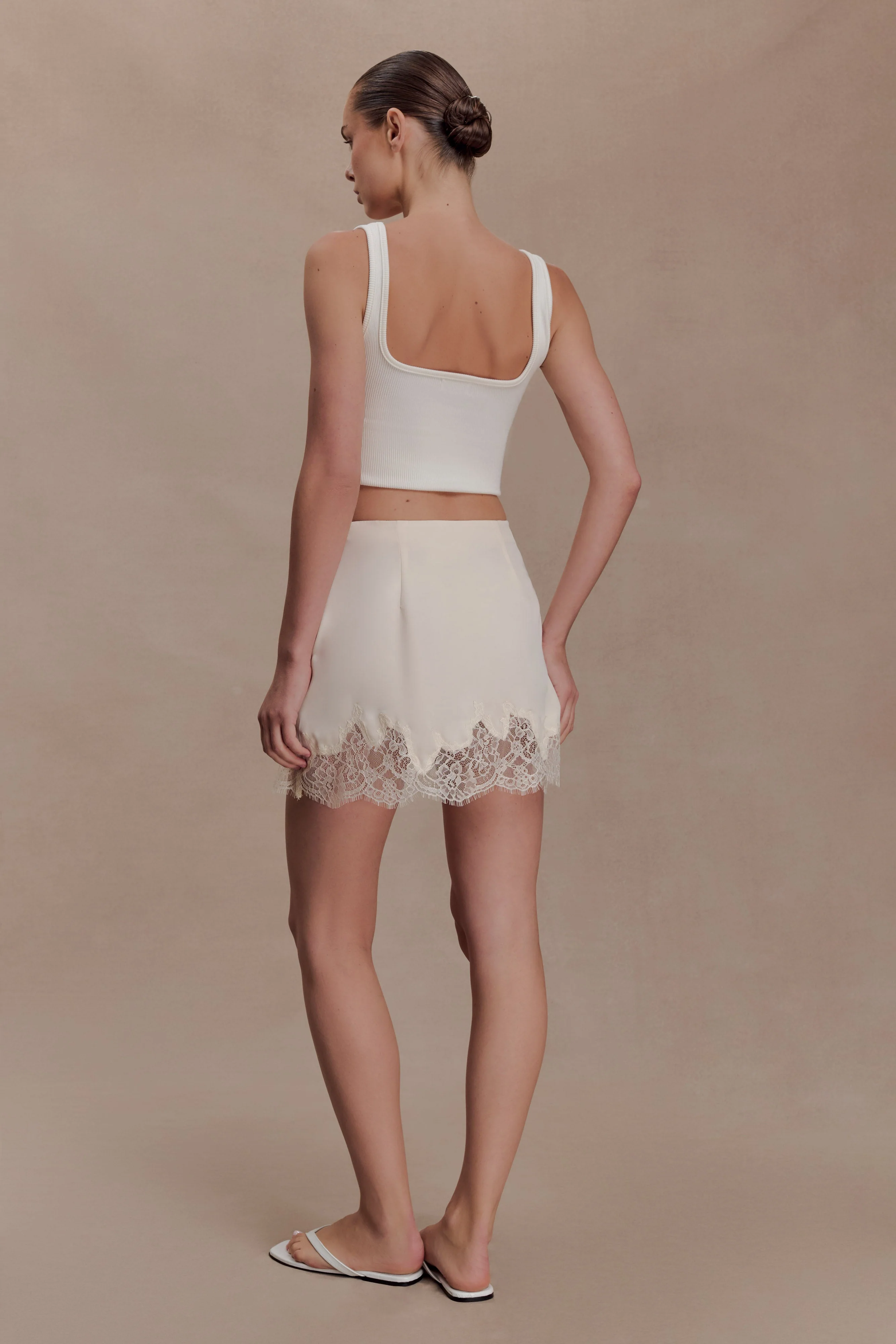 Nina Lace And Satin Mini Skirt - Ivory