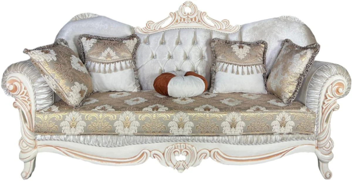 Luxury Baroque Sofa White / Multicolored / White / Beige - Magnificent Living Room Sofa with Elegant Pattern - Baroque Living Room Furniture - Noble & Magnificent