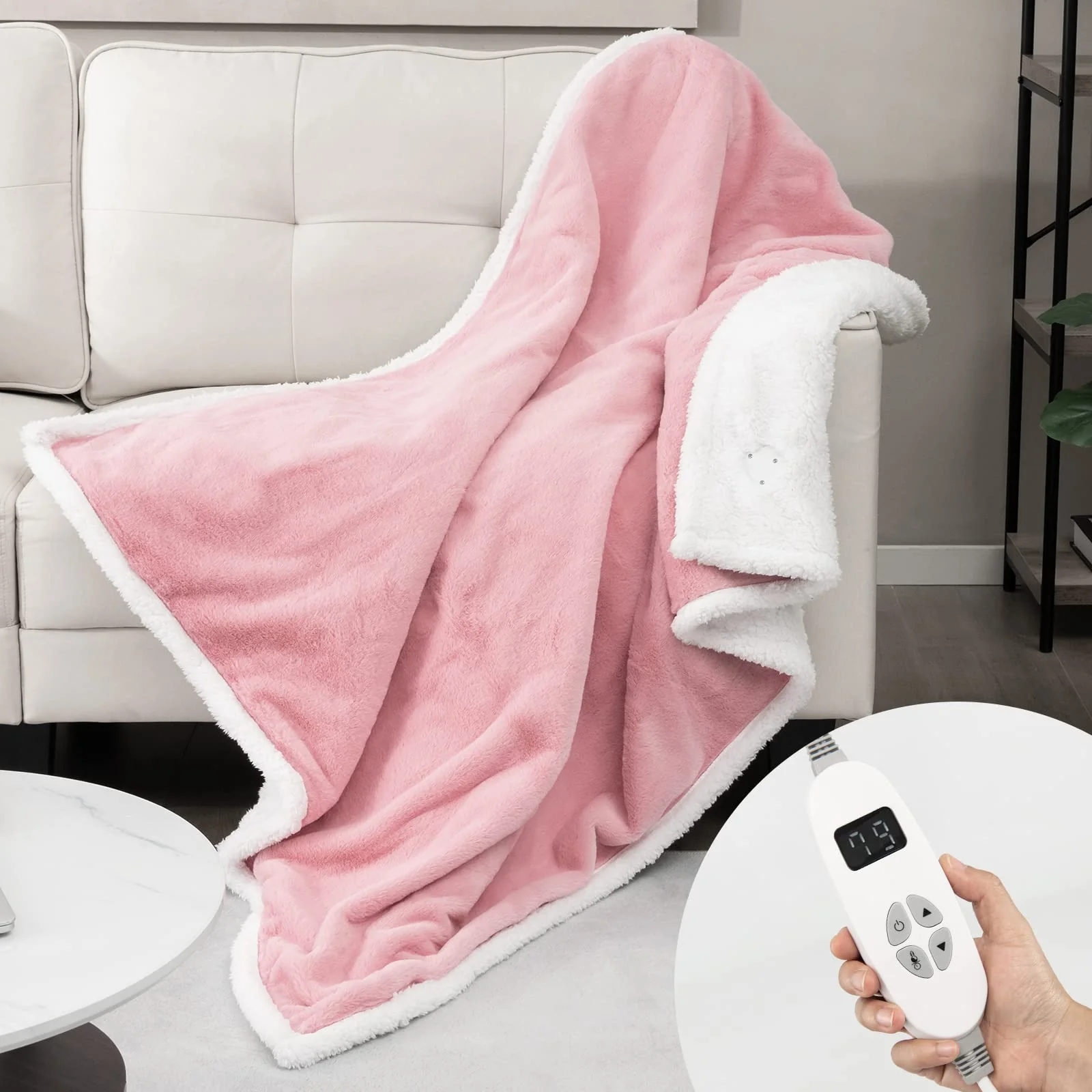 BEFOUNDLOVELY Heated Throw Blanket, Reversible Sherpa & Faux Rabbit Fur Heating Blanket w/ 10 Heat Levels, 9H Timer Auto Off, Machine Washable Blanket Warmer