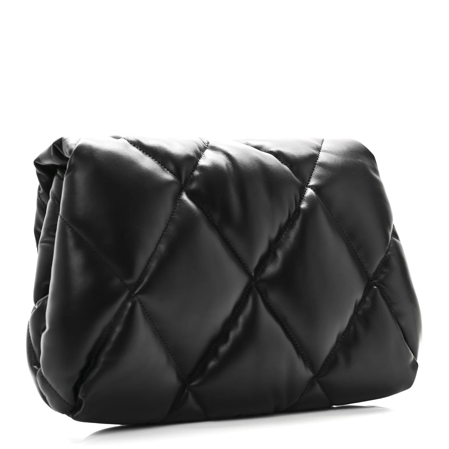 Nappa Calfskin Quilted Touch B Puffy Clutch Black - Top Club
