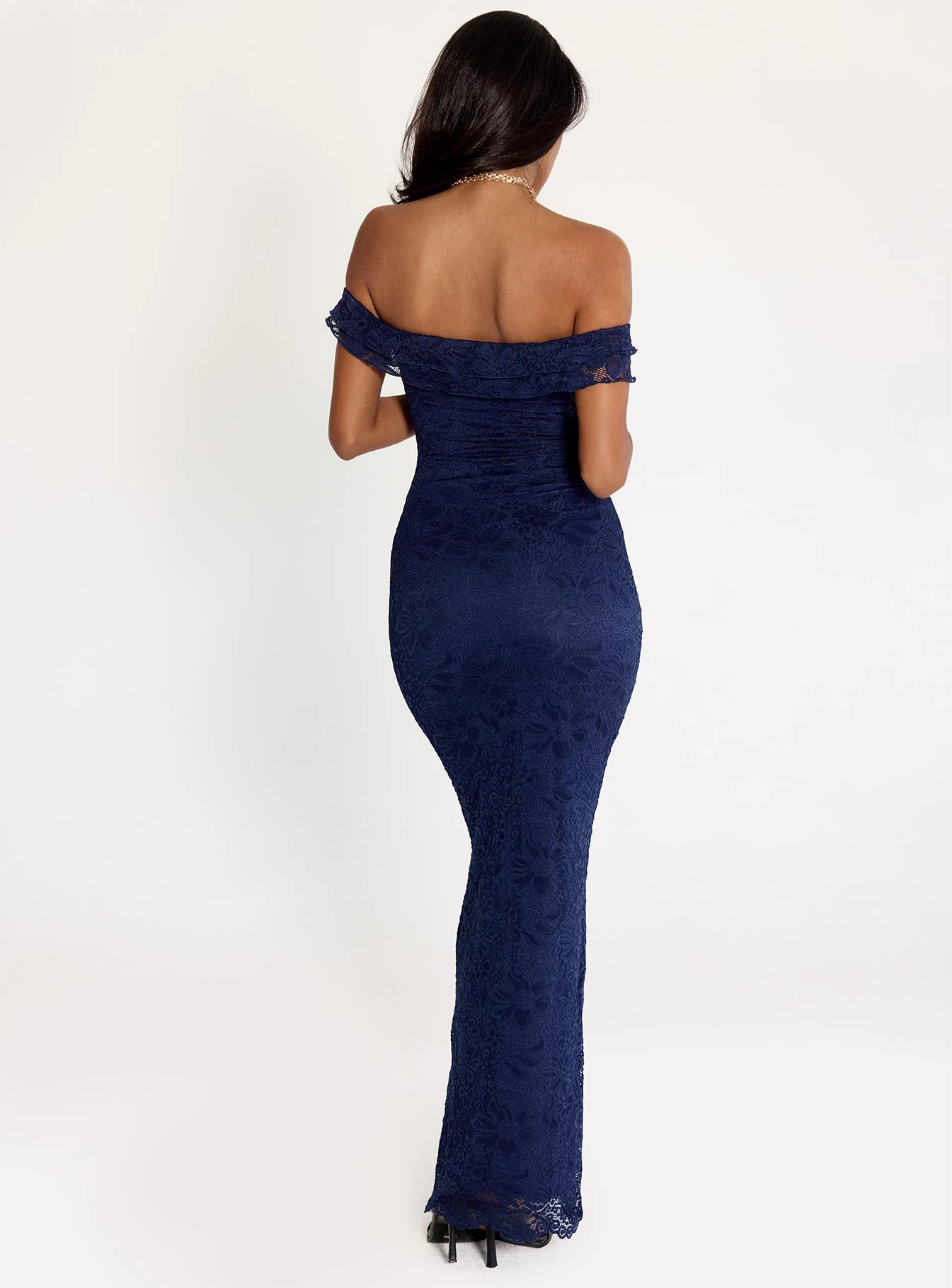 Anabeila Strapless Frill Maxi Dress Navy