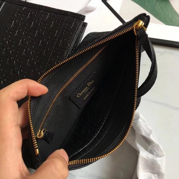 D Book Tote Bag In Black Oblique Embossed Calfskin - Top Club