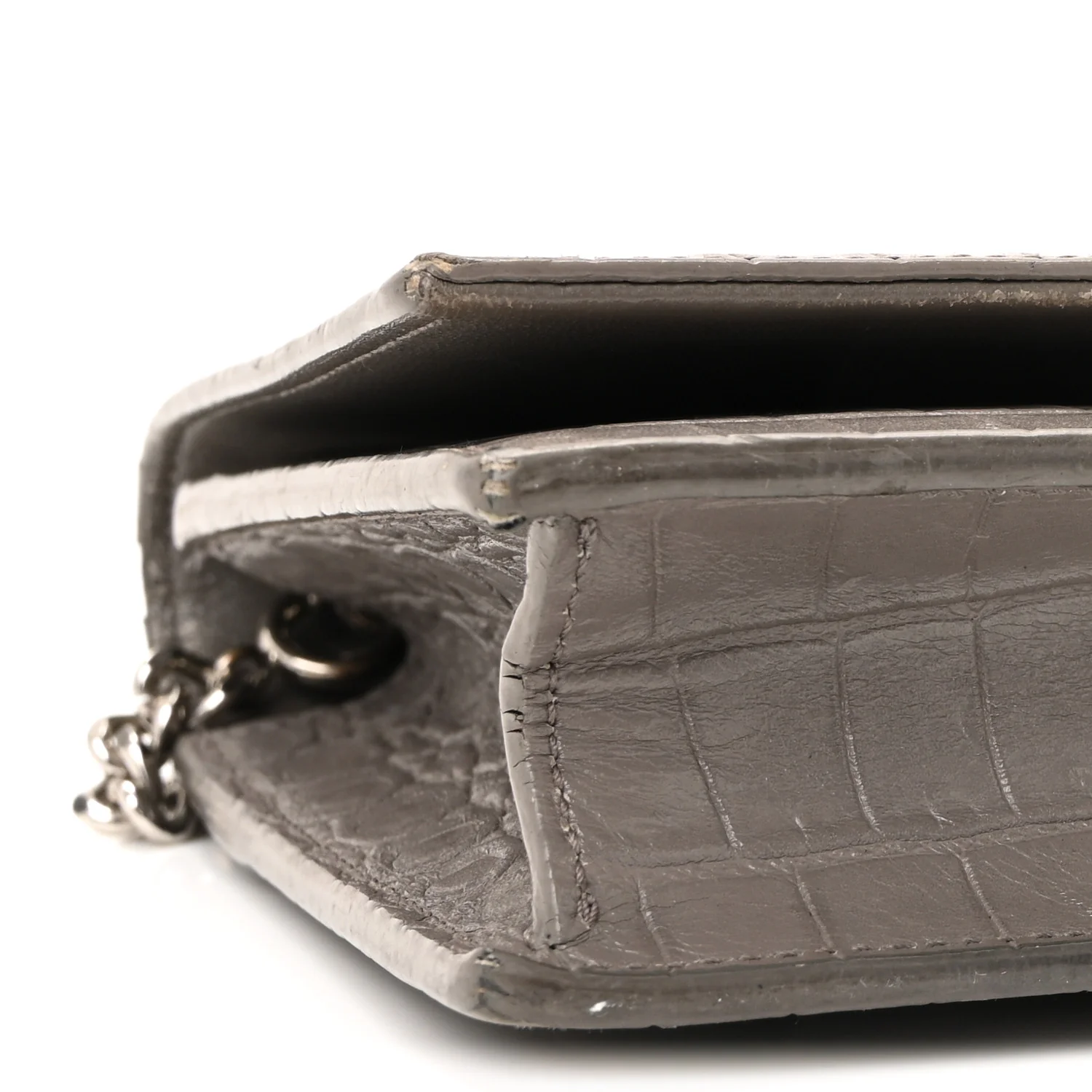 Calfskin Crocodile Embossed Kate Monogram Tassel Chain Wallet Fog - Top Club