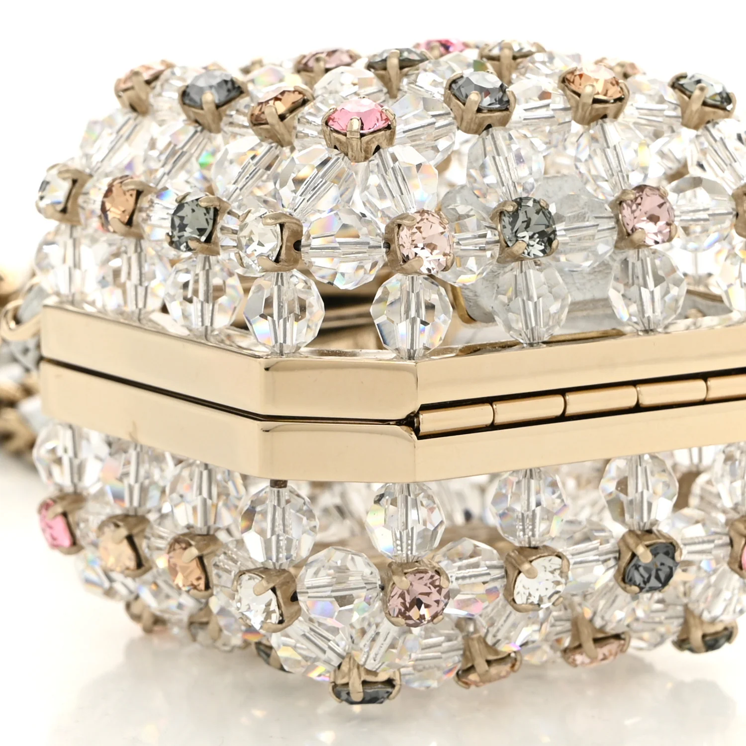 Metal Bead Crystal Minaudiere CC Mini Evening Bag Gold Multicolor - Top Club