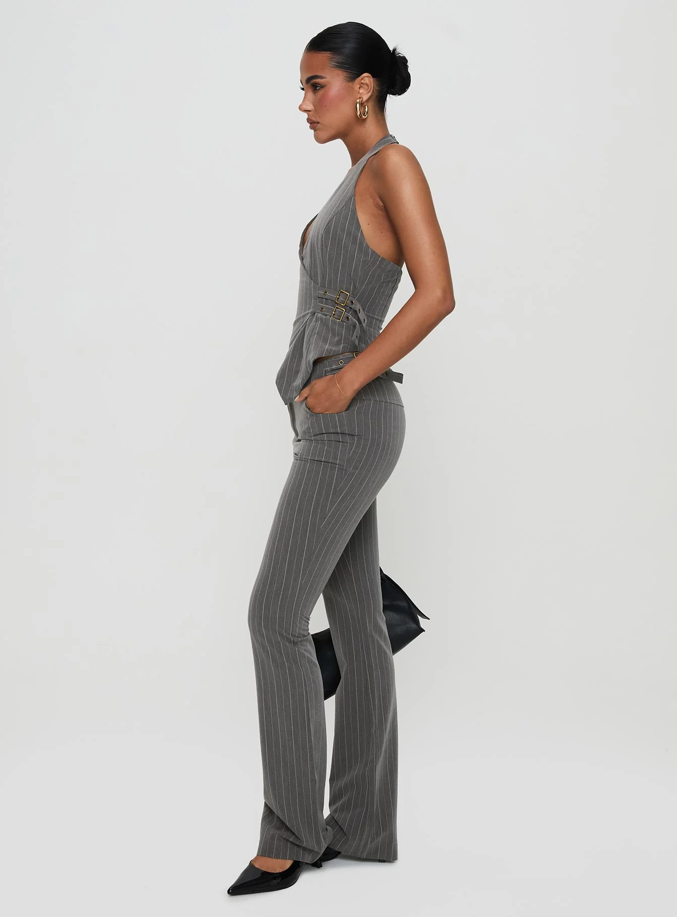 Calexico Buckle Pant Grey Pinstripe