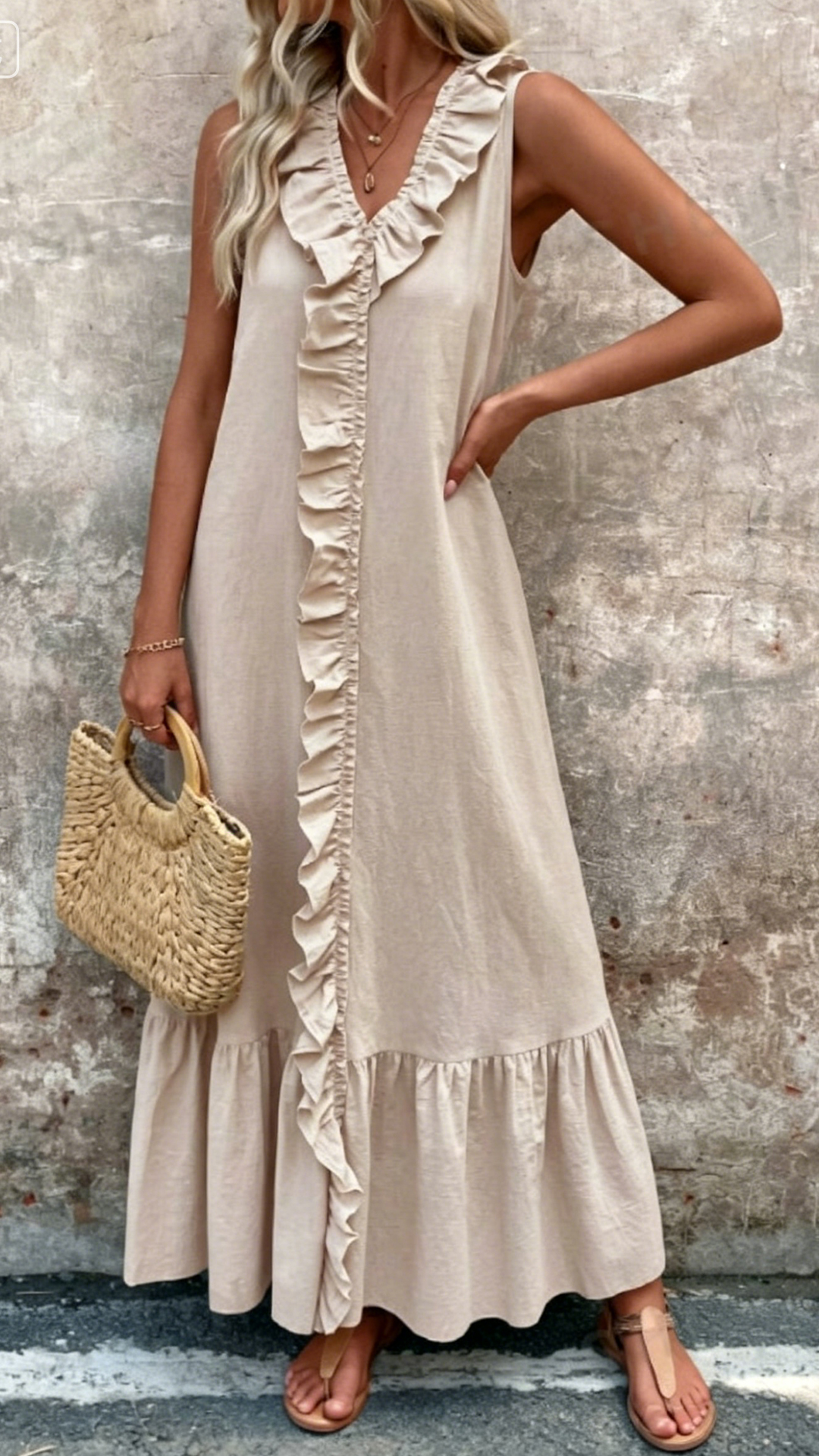 Women's Cotton-Blend Textured Sleeveless Ruffle Maxi Dress - Nordfashionstorm - Women's Clothing, Fashion for You - Nordfashionstorm.com