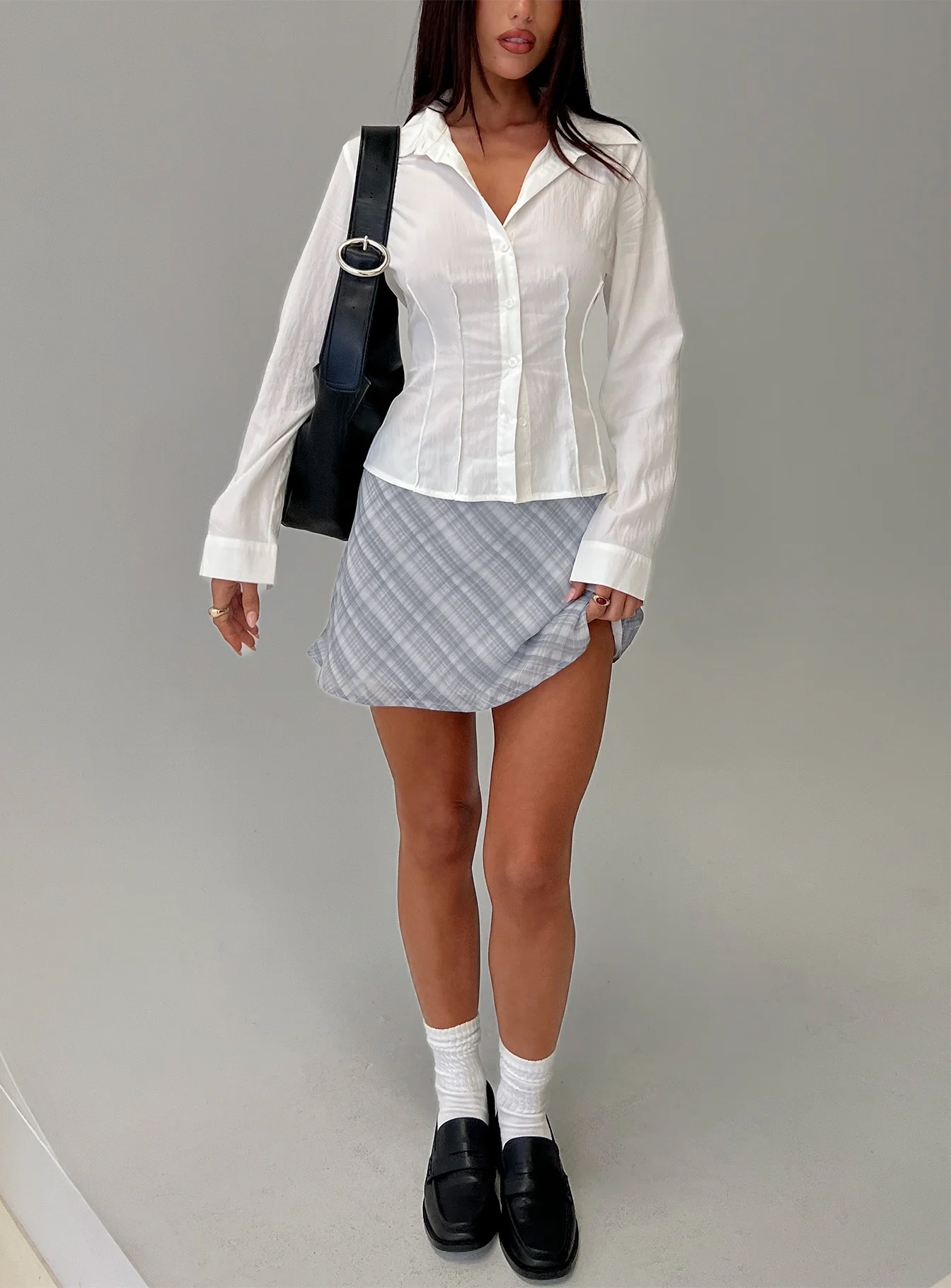 Compromise Long Sleeve Button Up Top White