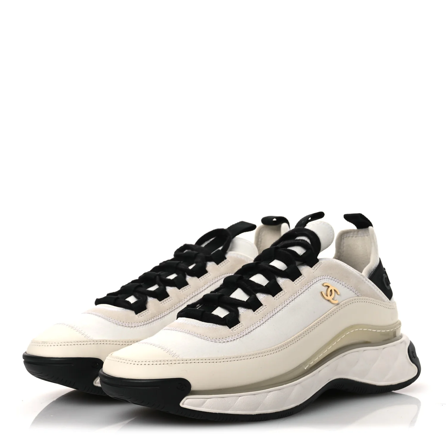 Velvet Calfskin Mixed Fibers CC Sneakers 40.5 Ivory Black - Top Club