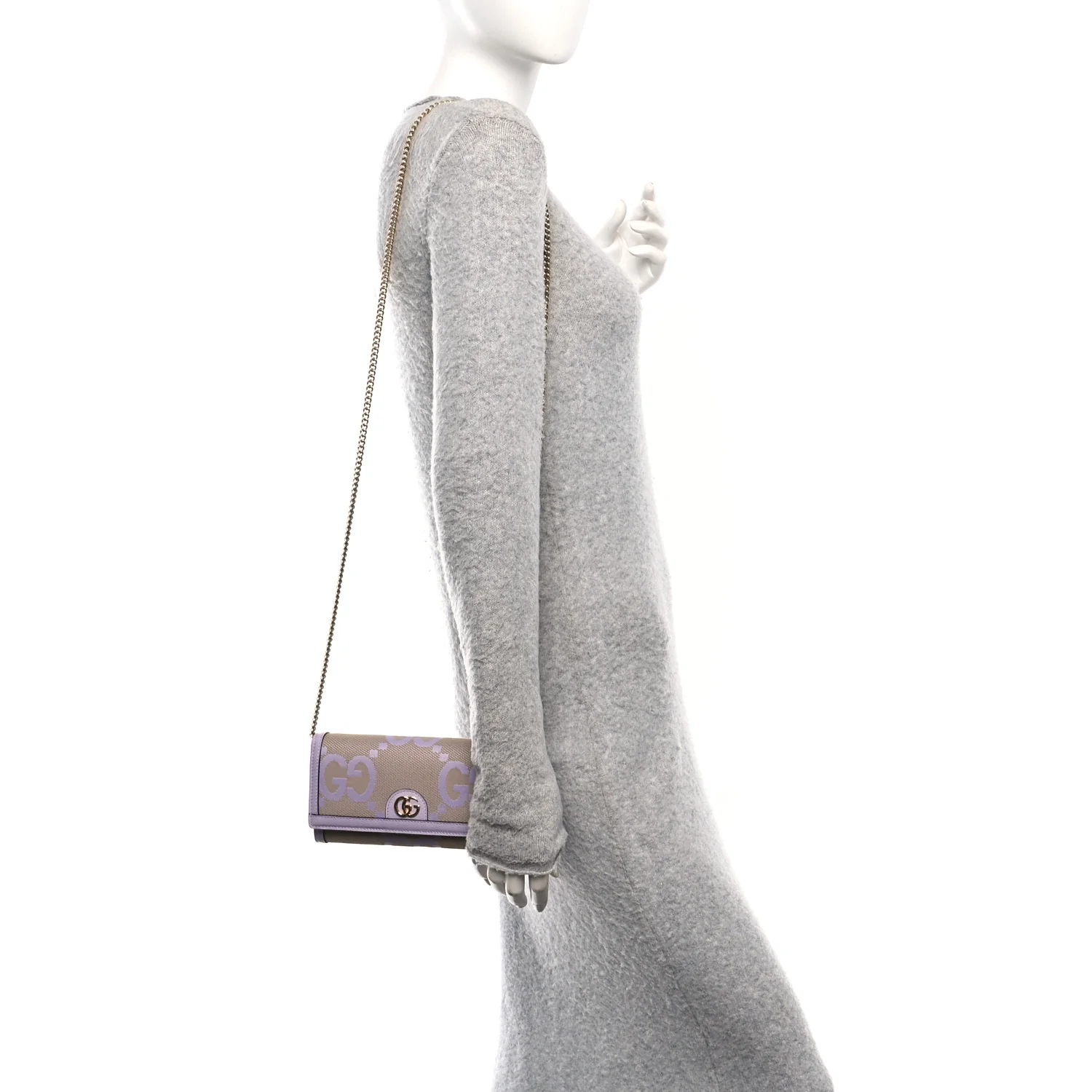 Monogram Jumbo GG Textured Dollar Calfskin Ophidia Continental Wallet On Chain Beige Lapis - Top Club