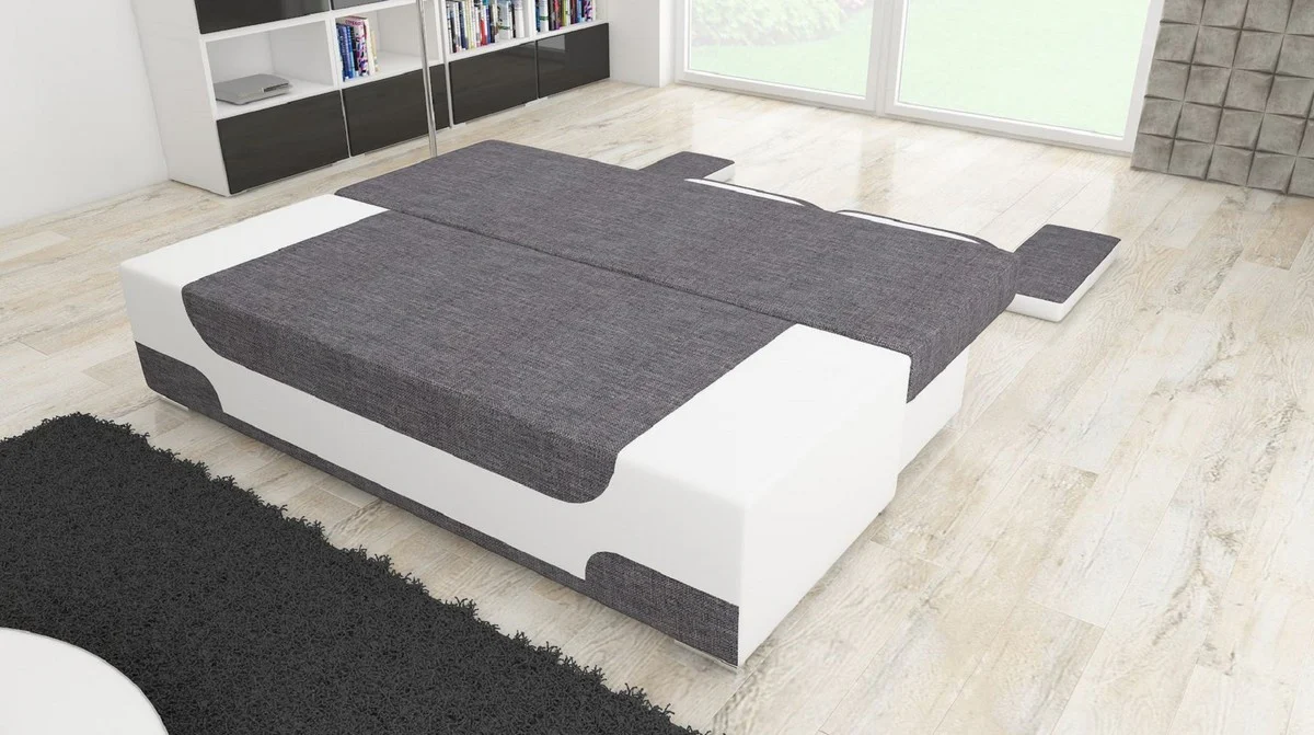Luxury sofa bed gray / white / silver 200 x 92 x H. 90 cm - living room sofa with sleeping function - living room furniture - luxury furniture - luxury interior