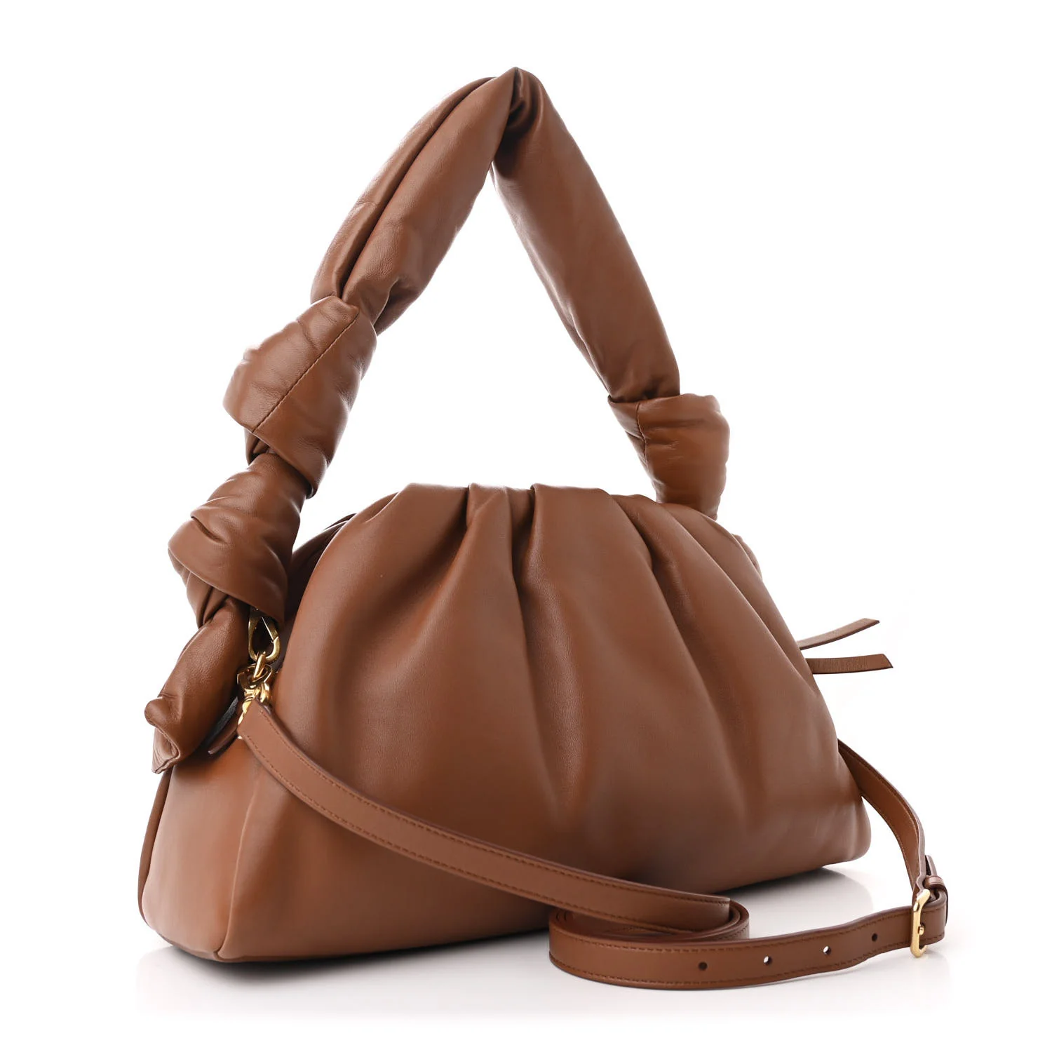 Nappa Knot Top Handle Shoulder Bag Cognac - Top Club