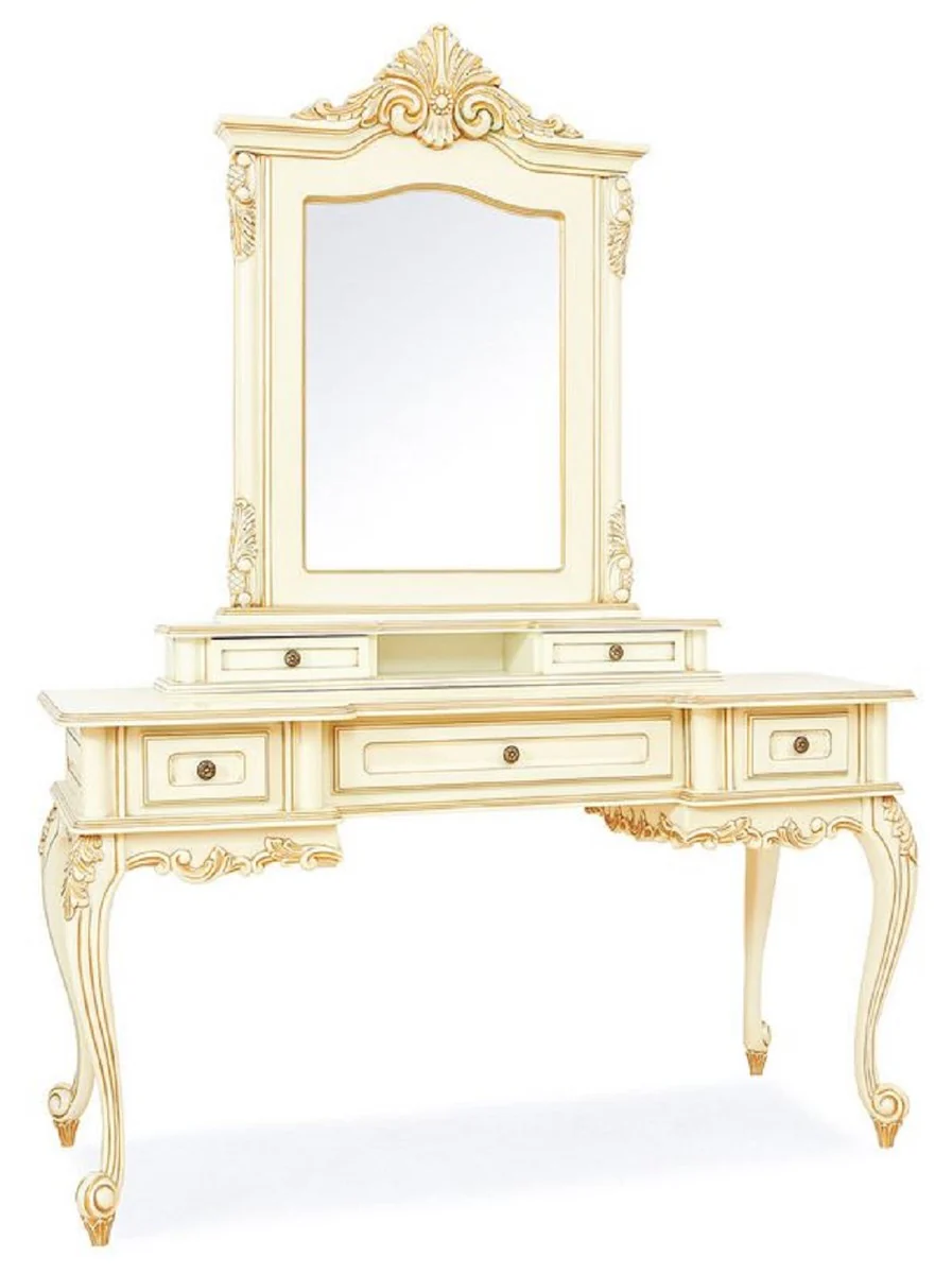 Luxury baroque dressing table with mirror cream / beige - Magnificent baroque style dressing table with wall mirror - Luxury bedroom furniture in baroque style - Baroque furniture