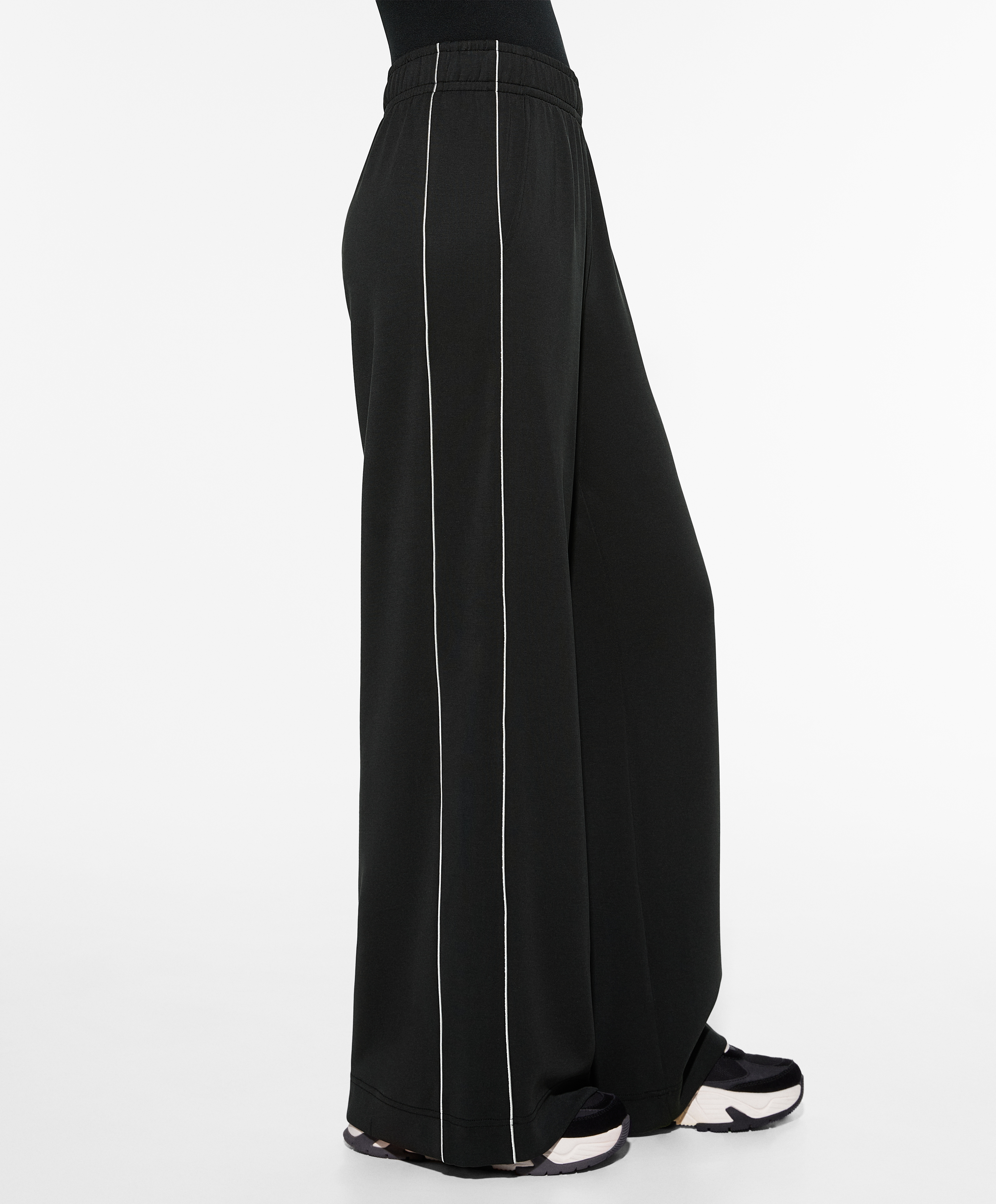 OYSHO Side appliqué wide straight-leg trousers with modal