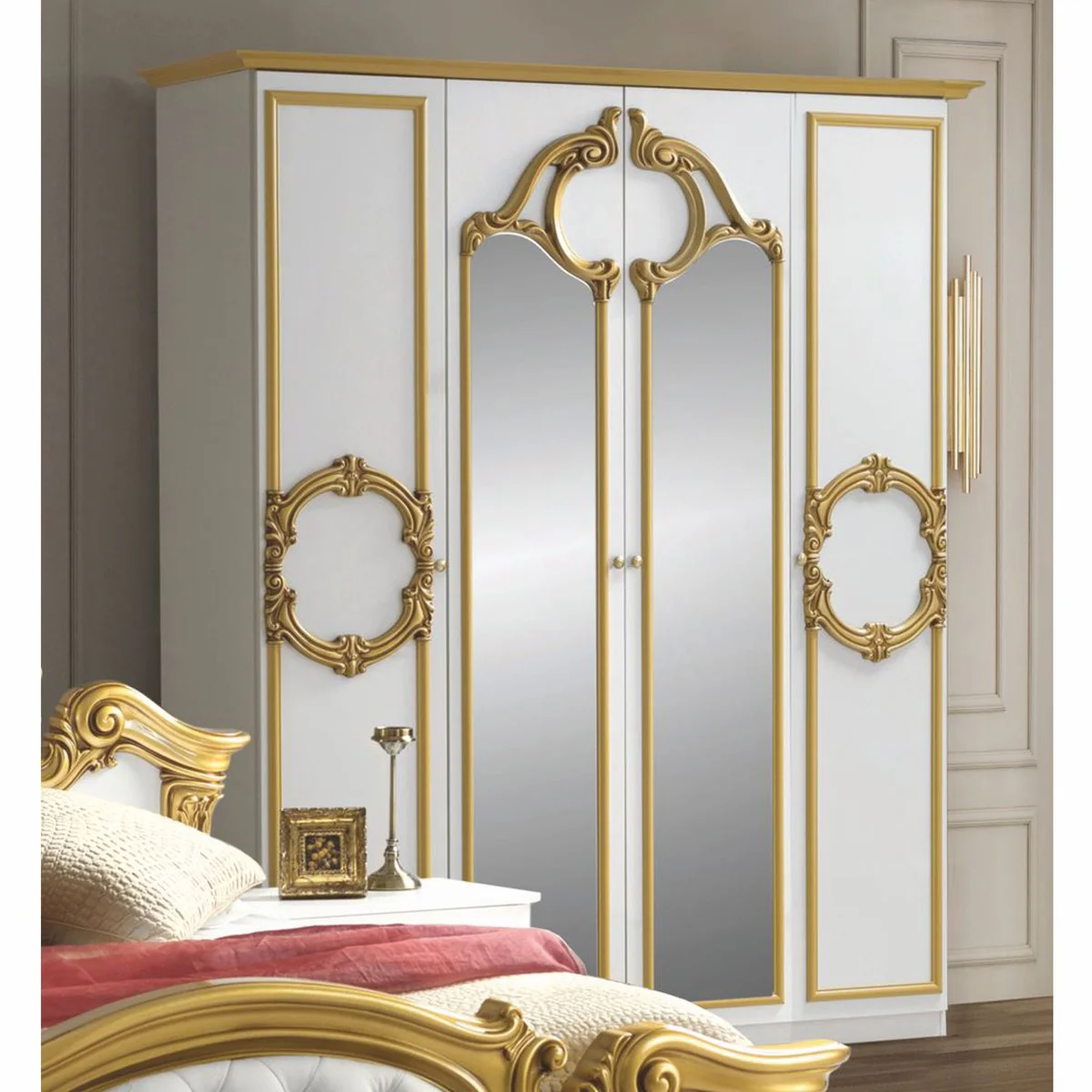 Luxury Baroque Bedroom Cabinet White / Gold 177 cm - Baroque Bedroom Furniture