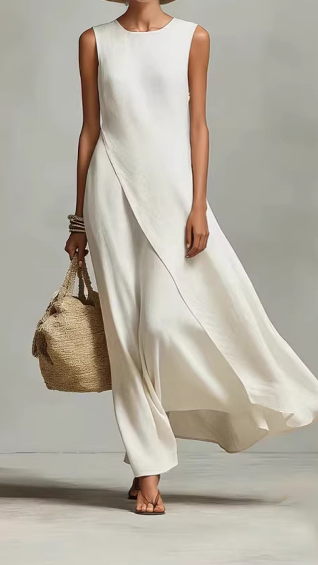 Sleeveless asymmetrical hem cotton-linen blend dress - Nordfashionstorm - Women's Clothing, Fashion for You - Nordfashionstorm.com