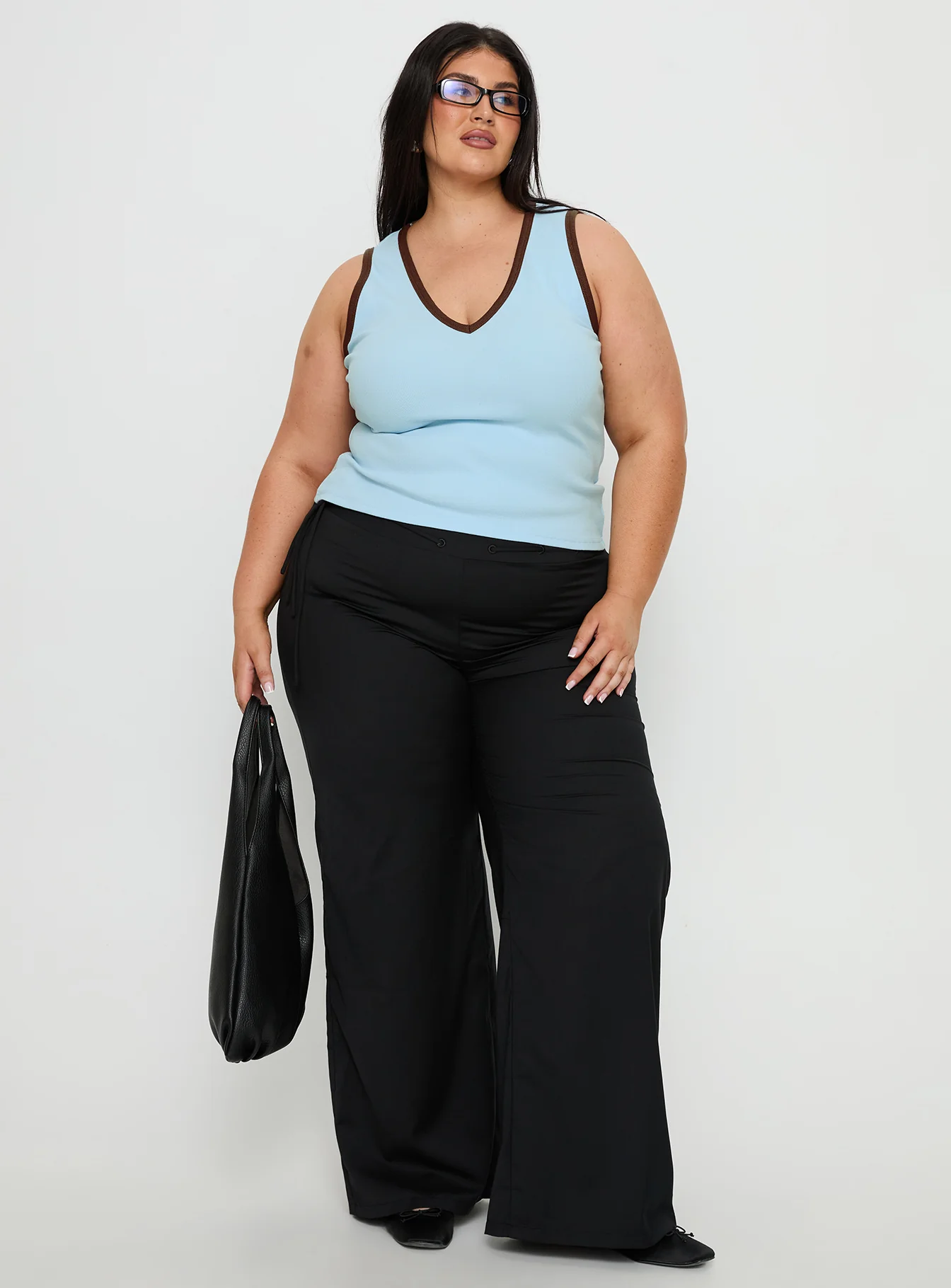 Baseline V Neck Rib Tank Top Blue / Brown Curve