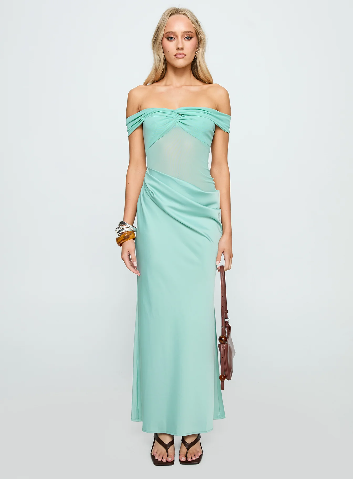 Only Exception Off The Shoulder Maxi Dress Aqua