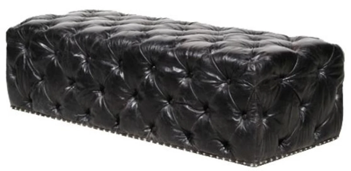 Chesterfield genuine leather footstool vintage black 140 x 60 x H. 42 cm - luxury quality