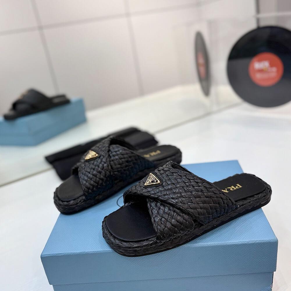 Prada Raffia crisscross slides - Top Club