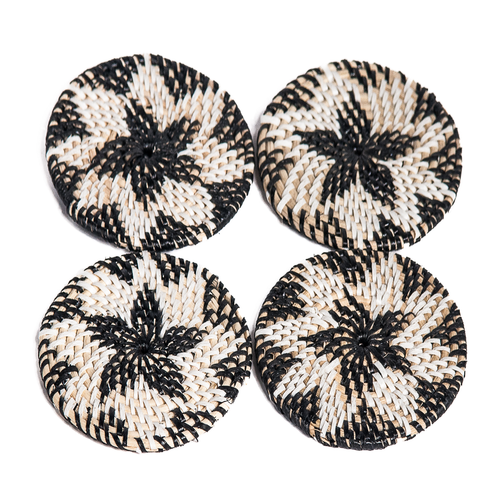 Onderzetter Rotan  zwart/naturel - set van 4