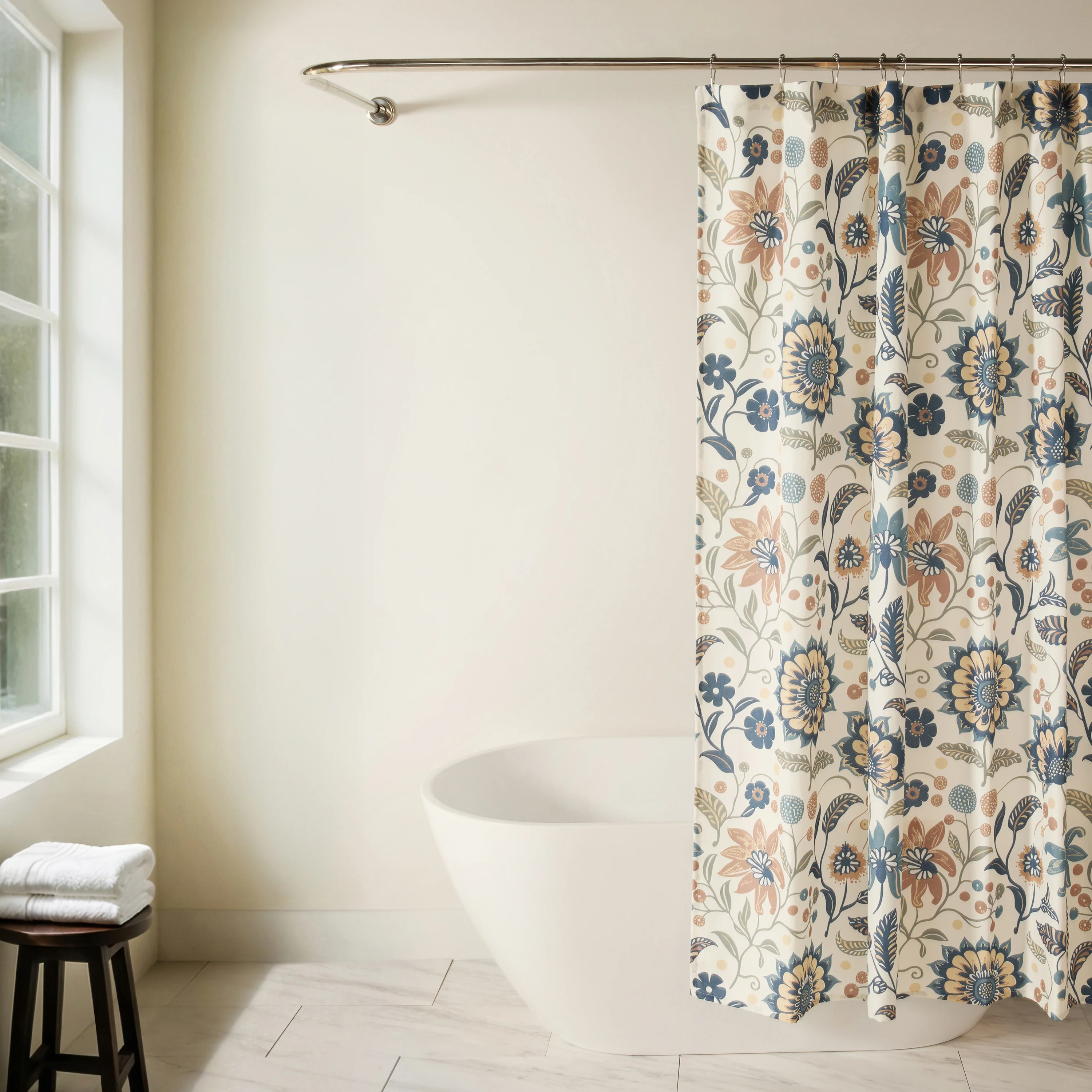 Sun Floral Patterned Shower Curtain